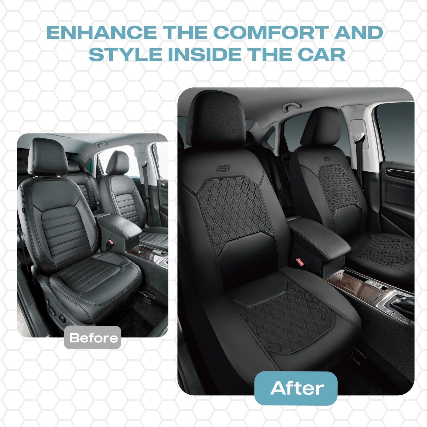 Skechers Gel Seat Covers,Cooling Car Seat Covers,Leather Front Seat Covers,Airbag Compatible,Automotive Comfort Universal Fit for SUVs,Vans,Sedans,Cars,Trucks,Black