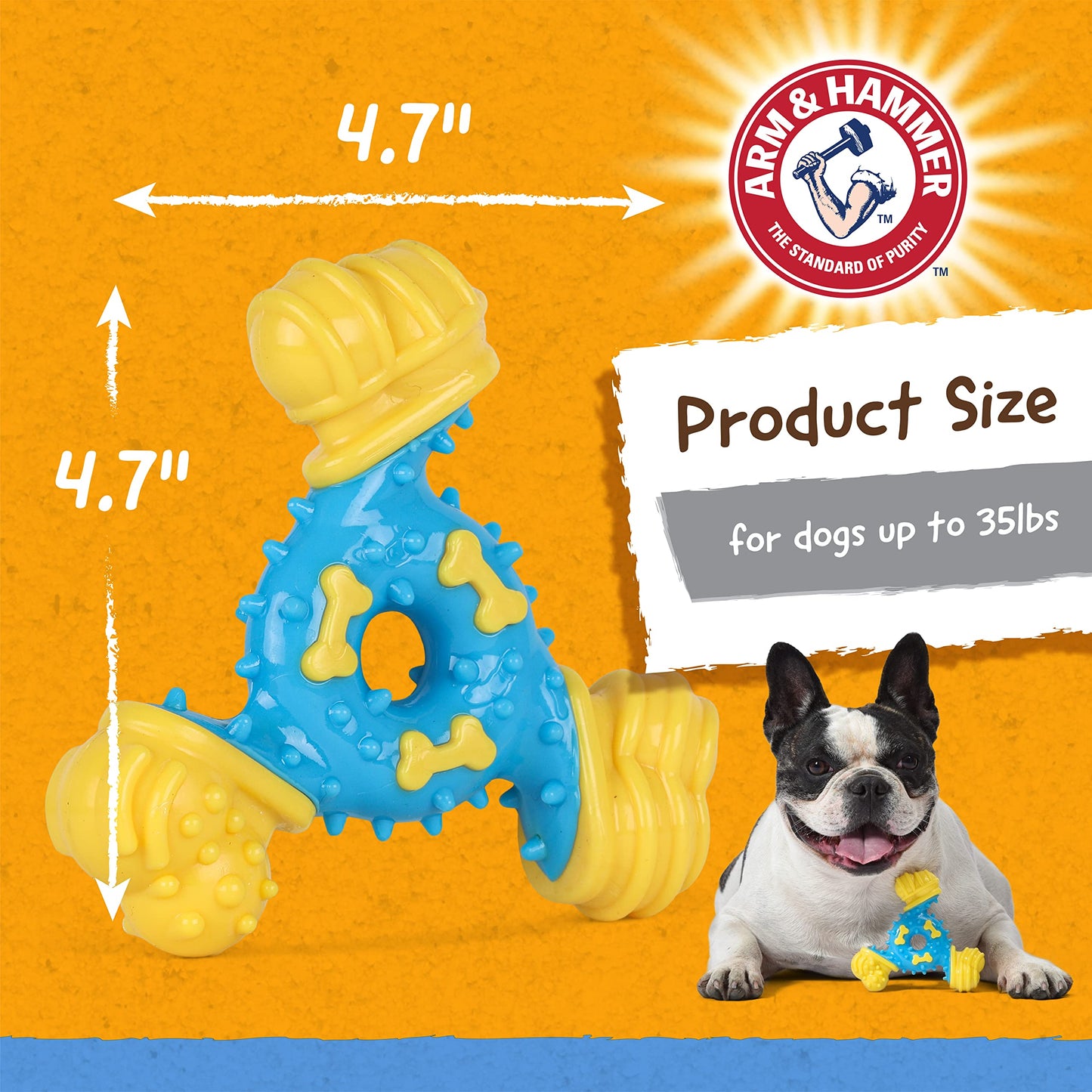 Arm & Hammer for Pets Nubbies TriBone Dog Dental Toy Best Dog Chew Toy for Moderate Chewers Dog Dental Toy Helps Reduce Plaque & Tartar Peanut Butter Flavor Baking Soda (Pack of 1)