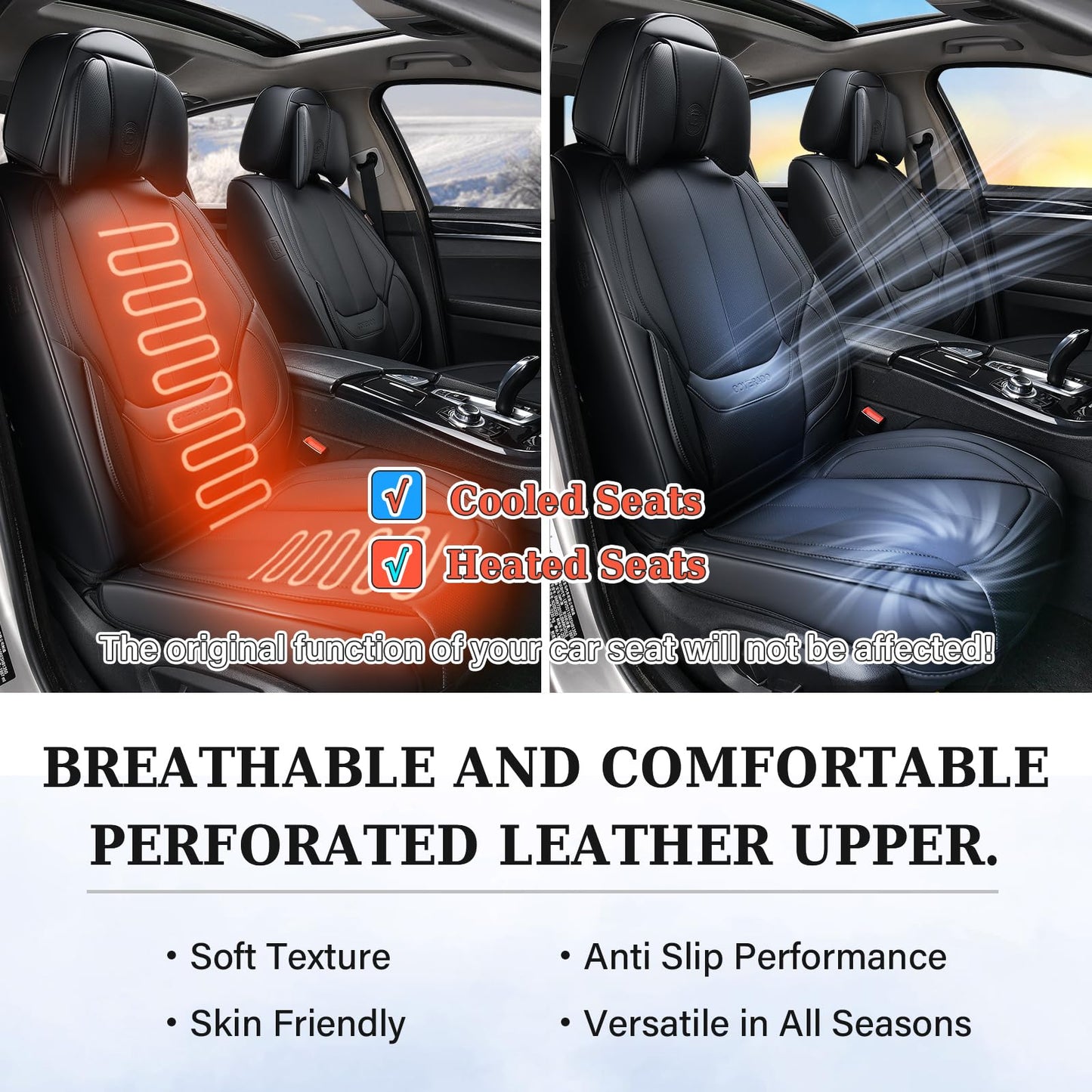 Coverado Car Seat Covers 5 Pieces, Full Set Universal Seat Covers for Cars, Waterproof Nappa Leather Auto Seat Protectors with Head Pillow, Car Interiors Fit for Most Sedans SUV Pick-up Truck, Black