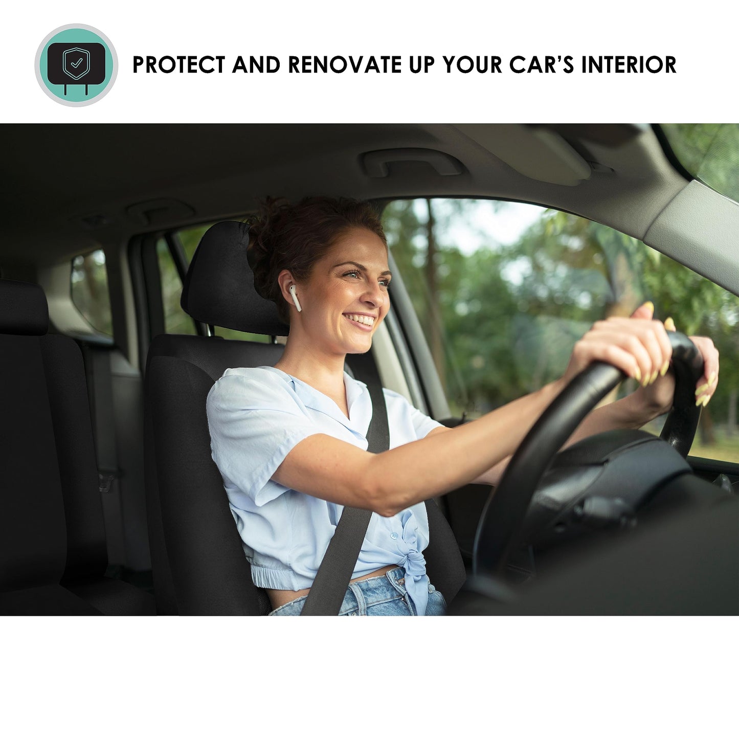 FH Group Light Breathable Durable Washable Flat Foam Padding Cloth Full Set Car Seat Covers, Airbag & Split Compatible w Gift - Universal Fit for Cars Trucks and SUVs (Black)