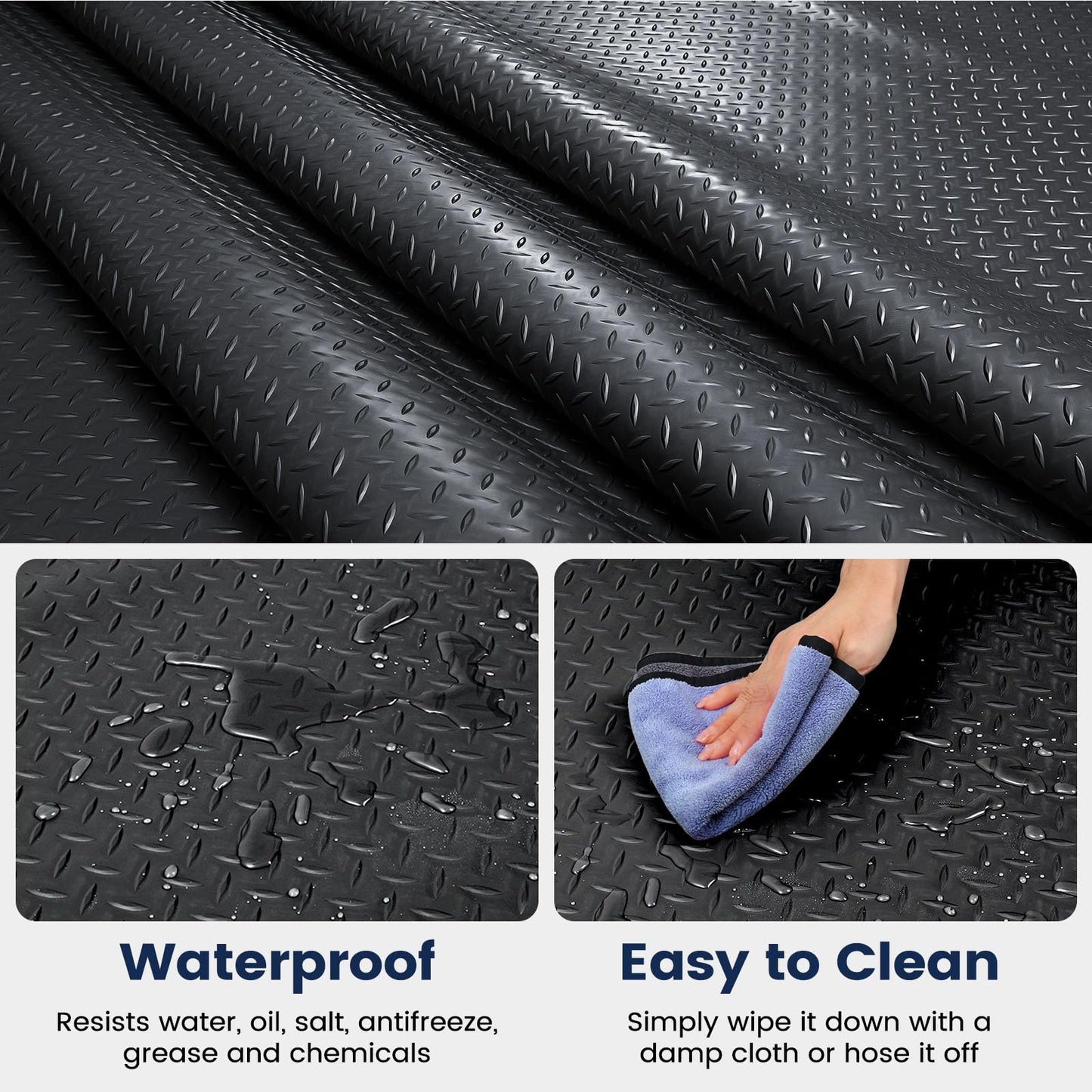 KROAK 7.5 x 17 FT Garage Floor Mat, Thickened PVC Parking Mat, Anti-slip Garage Floor Runner & Protector Mat Fits for SUVs, Compact SUV, Sports Car, Heavy Motorcycle, Golf Cart, 204"L x 90"W x 0.1"Th