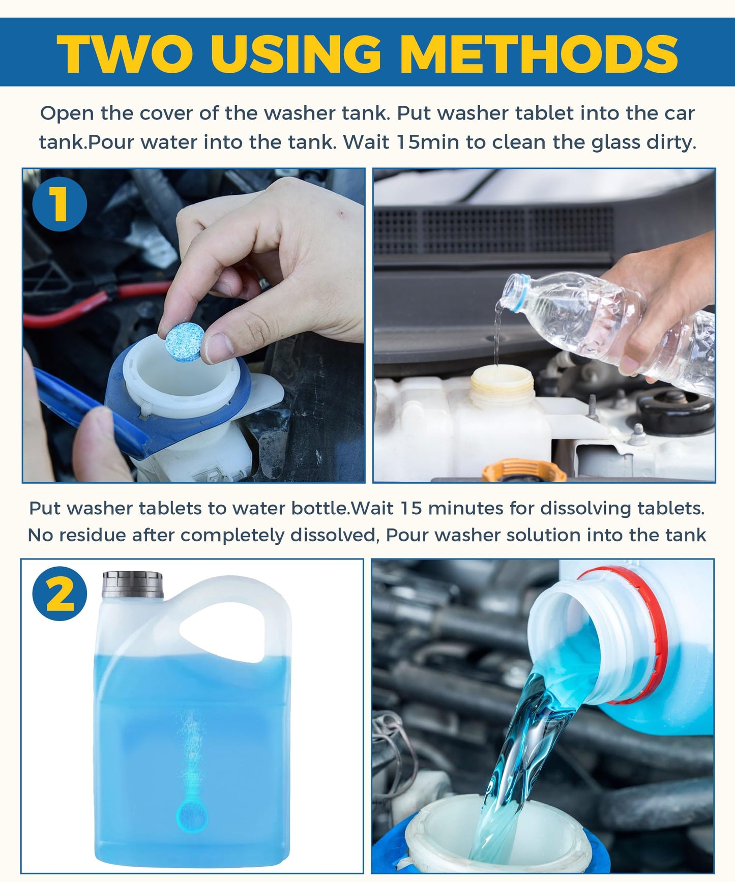 UBOG 100PCS Windshield Wiper Fluid,Car Windshield Washer Fluid,Car Accessories Windshield Washer Tablets,Car Washer Fluid Tablets,Car Windshield Washer Concentrate,Use for Remove Windshield Stains