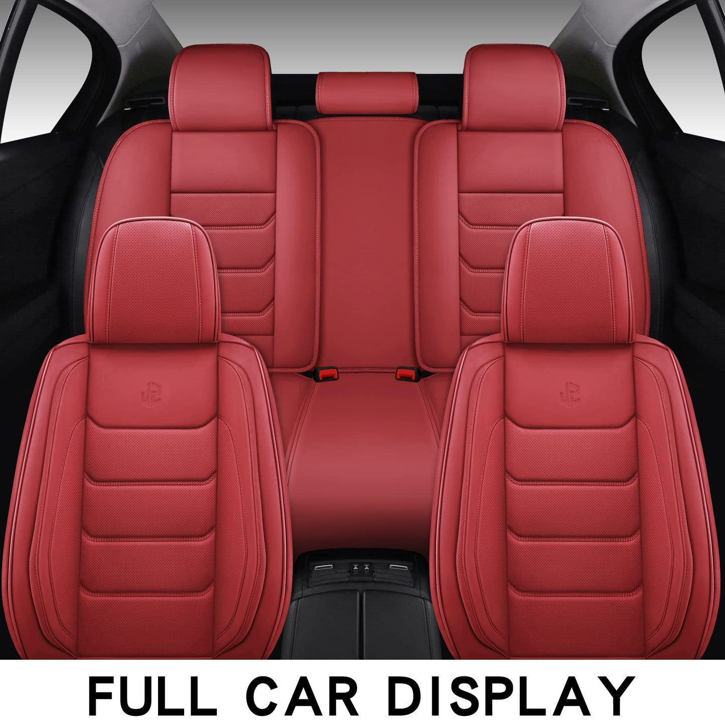 Isen-CoverAuto Full Coverage Faux Leather Car Seat Covers Full Set,Automotive Seat Covers for Cars,SUVs Pick-up Truck, Car Seat Cushion, Wine Red Seat Covers for 5 Seats