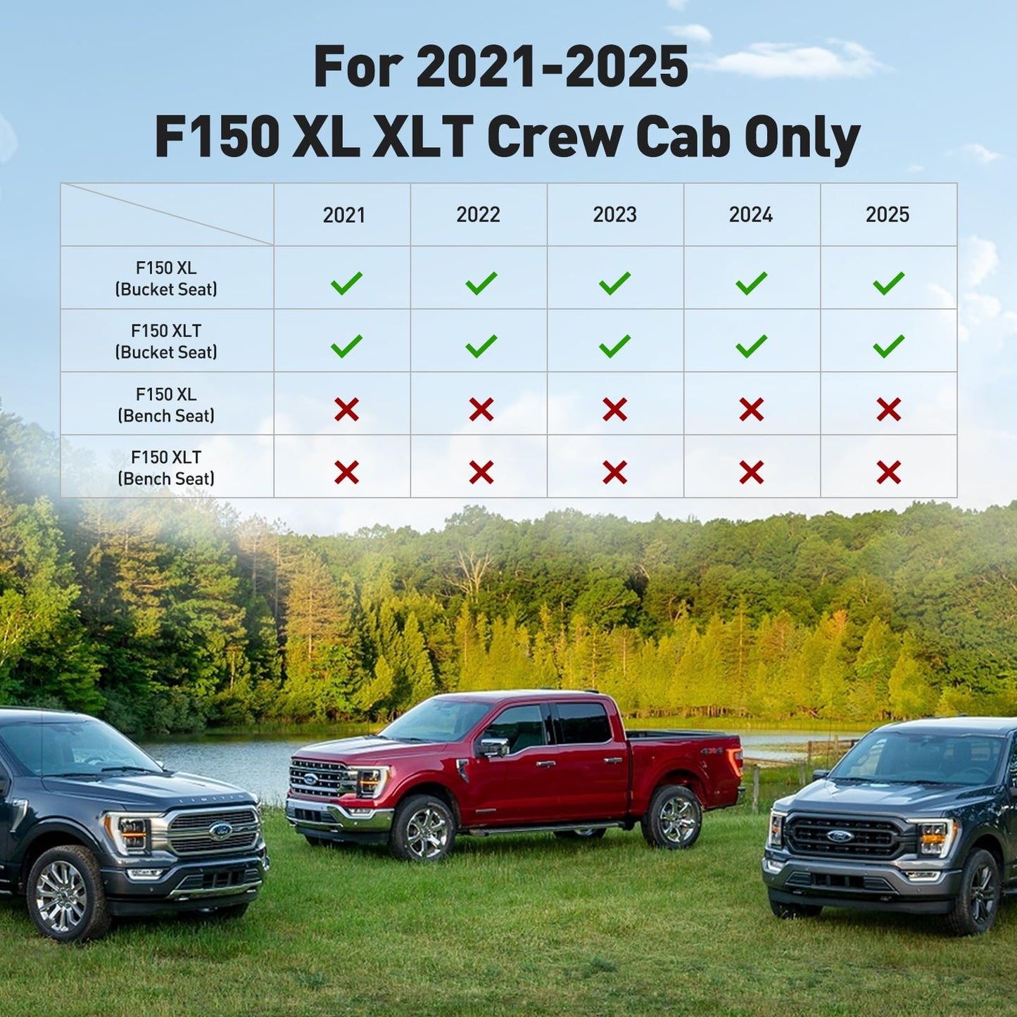 DiffCar for Ford F150 Seat Covers 2021 2022 2023 2024 2025,Full Set Leather Waterproof Black Trucks Pickup Seat Covers Custom Fit for Ford F150 Accessories,Car Seat Cover for SuperCrew/CrewCab(XL,XLT)