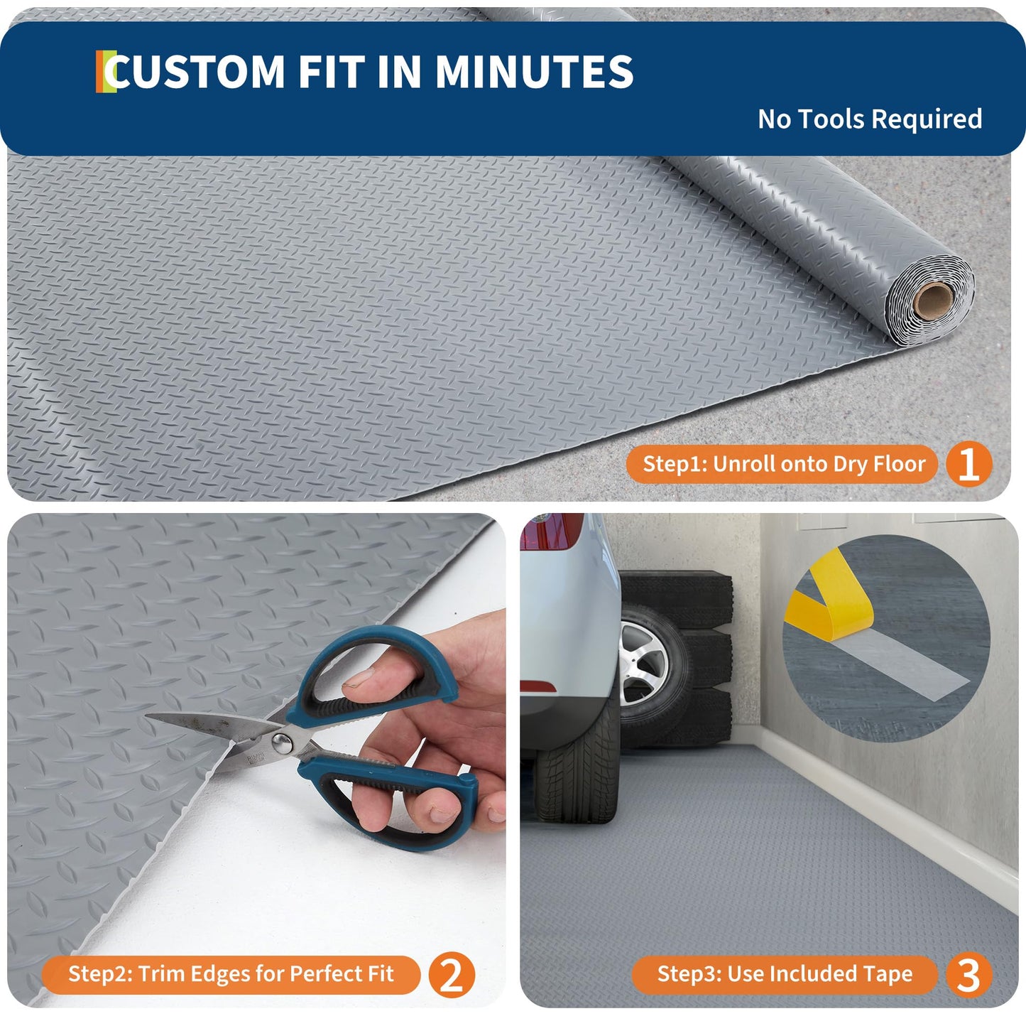 Mochalight Garage Floor Mat 8x20 FT, 2.8Mm Thick PVC Garage Floor Roll Cover, Non Slip Diamond Plate Surface, Full Protection for SUV Truck Car Parking, Indoor Garage Flooring, Workshop Mat