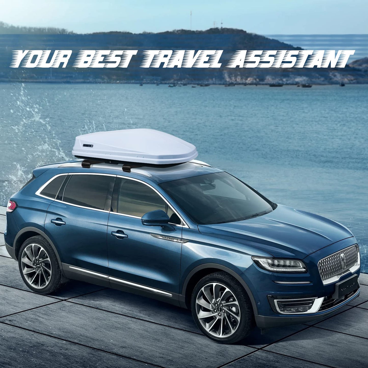 Large Rooftop Cargo Carrier with Roof Box, Heavy Duty Weatherproof Hard Shell Roof, 14 Cubic Feet Rooftop Cargo Box, White