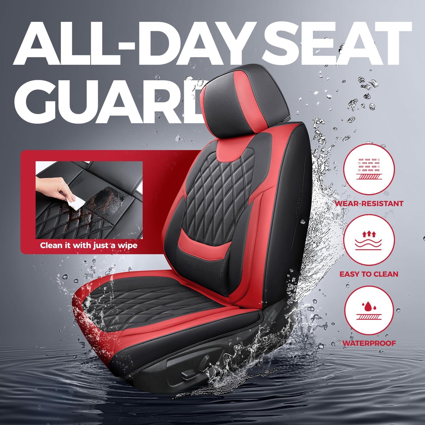 FREESOO Black Red Car Seat Covers Full Set - Faux Nappa Leather Seat Covers for Cars, Breathable Waterproof Front Seats with Lumbar Support and Rear Seat Cover, Fit for Automotive Sedans SUVs Pickups