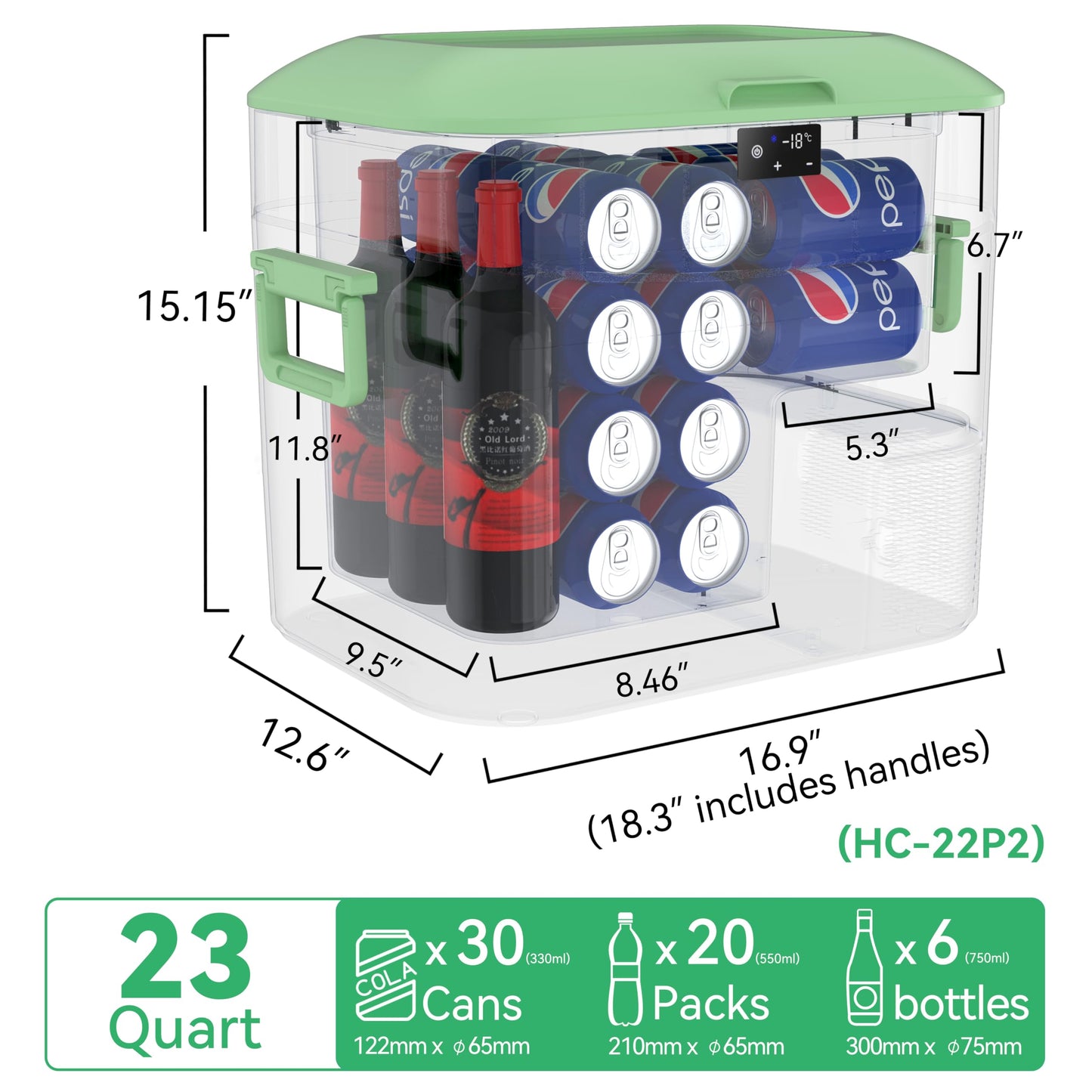 Megiu Car Fridge Portable 12 Volt Refrigerator 23 Quart (22 Liter) Freezer Compressor Cooler 12V/24V DC 110～240 V AC for Outdoor, Camping, Travel, Home Use -18℃~+15℃ (Green)