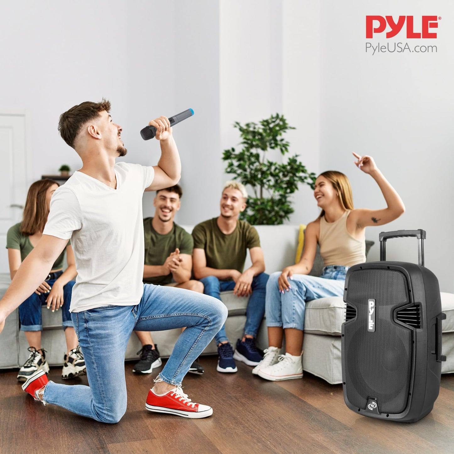 Pyle PPHP1299WU.5 Karaoke Portable PA Speaker System - 1000W Active Powered Wireless Bluetooth Compatible, Outdoor Speaker, Wheels, USB MP3 RCA, 2 UHF Microphone, Remote, Black