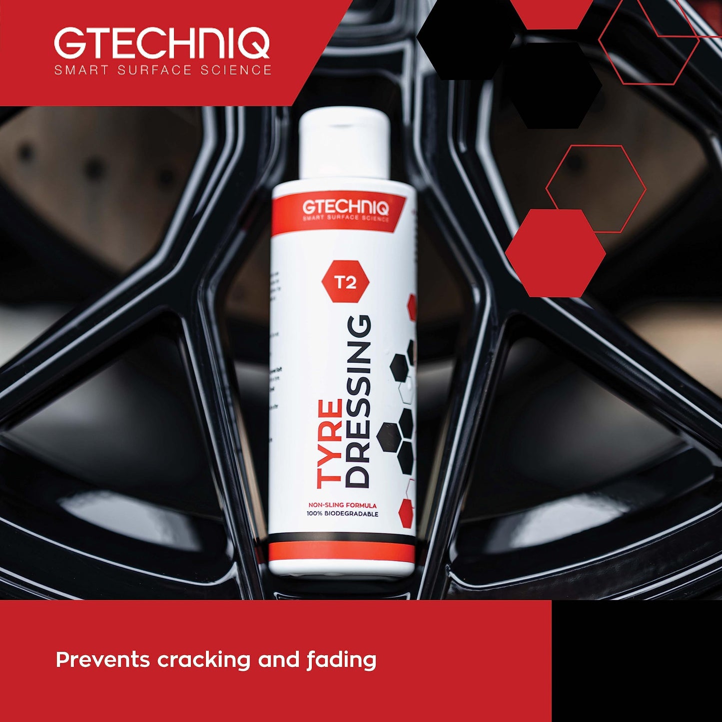 Gtechniq T2 Tyre Dressing for Car Tyre Shine, Car Wheel Cleaner Repels Dirt and Grime, Restores Tyre Black Finish, Anti-Sling Formula, 100% Biodegradable, 250ml
