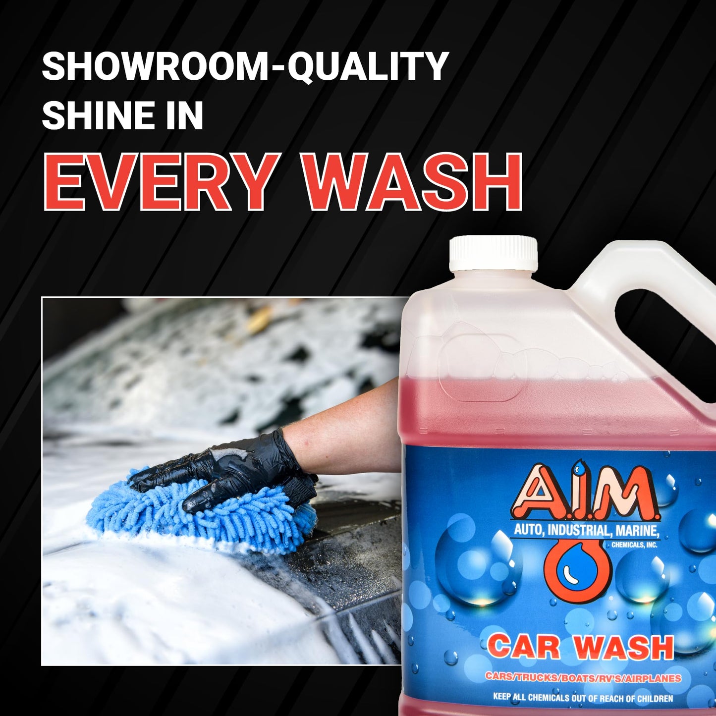 AIM Chemicals Car Wash - High Foam Formula Car Shampoo, Professional Car Wash Shampoo Compatible with Ceramic Coatings - Ideal for Foam Guns - Streak-Free Finish for Detailing - 5 Gal