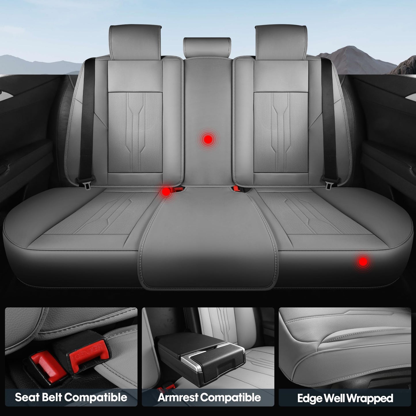 AOOG Car Seat Covers Full Set, Leather Seat Covers for Car, Waterproof Car Seat Protector with Lumbar Support, Automotive Seat Covers Universal Fit for Most Cars SUV Trucks (Full Set, Grey)