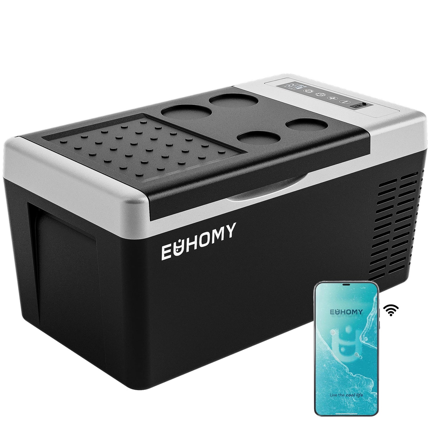 EUHOMY 12 Volt Refrigerator, 19QT(18L) Compressor Electric Cooler APP Control, Car Fridge -4℉~68℉, Portable Refrigerator 12/24V DC 100-240V AC, Portable Freezer for Camping, Travel, Boat