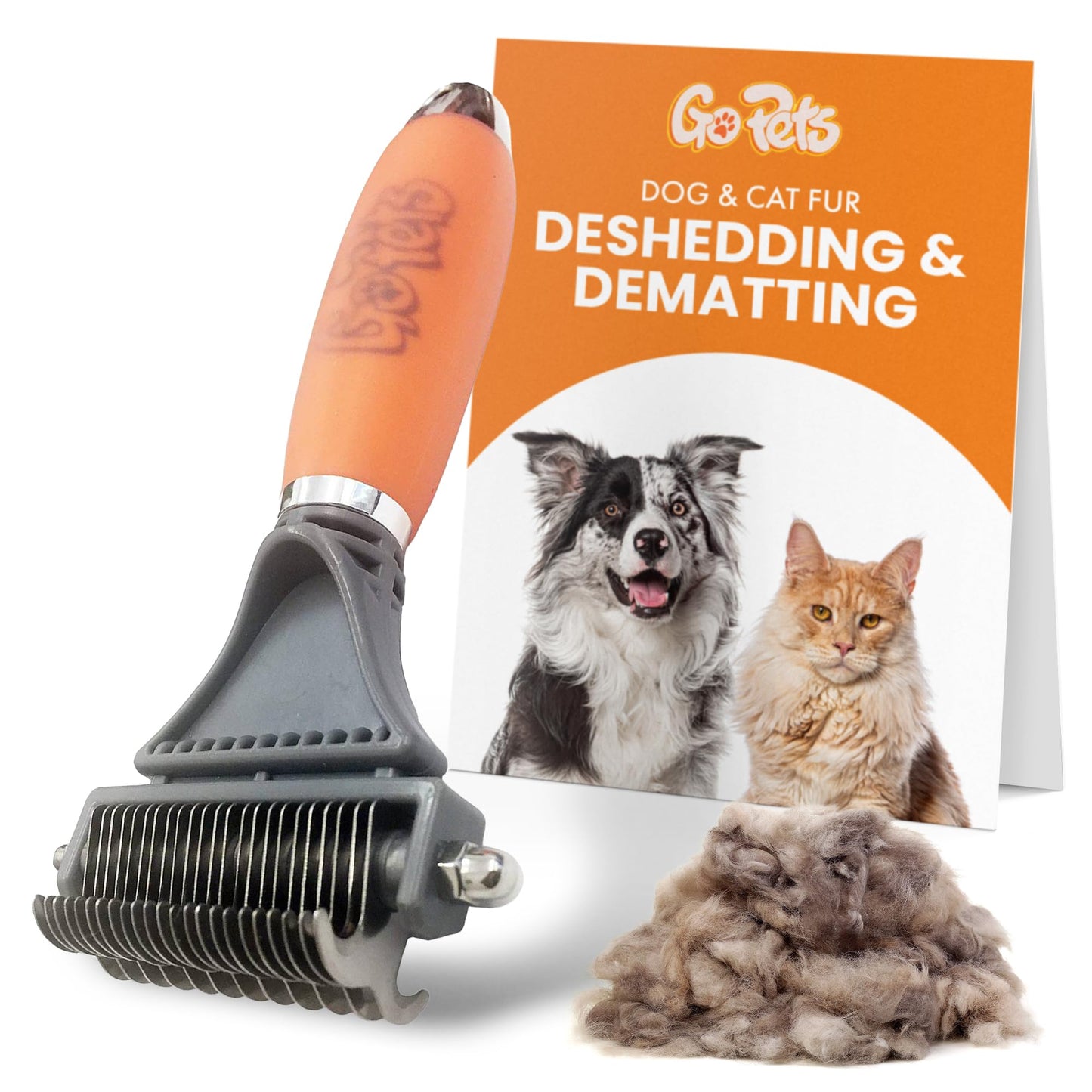 GoPets 2-Sided Dematting & Deshedding Comb for Dogs & Cats, Versatile Undercoat Detangler Brush for Shedding, Matted Hair & Fur Remover Tool, Stress-Free Pet Grooming Rake with Ergonomic Handle