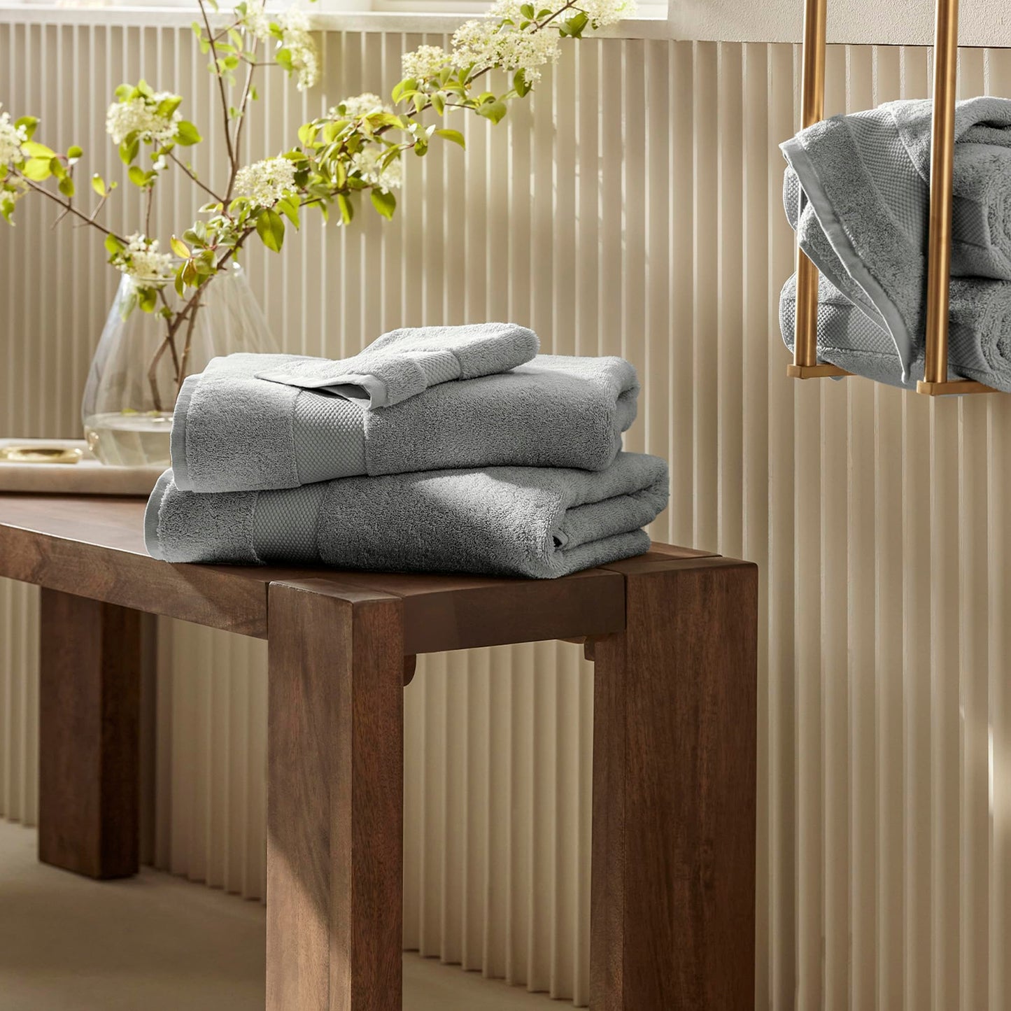 BOLL & BRANCH Plush Bath Towel Set - Shore - 6 Piece - Includes 2 Bath Towels, 2 Hand Towels & 2 Washcloths - 100% Organic Cotton - Ultra Soft & Luxurious - Quick Absorbing