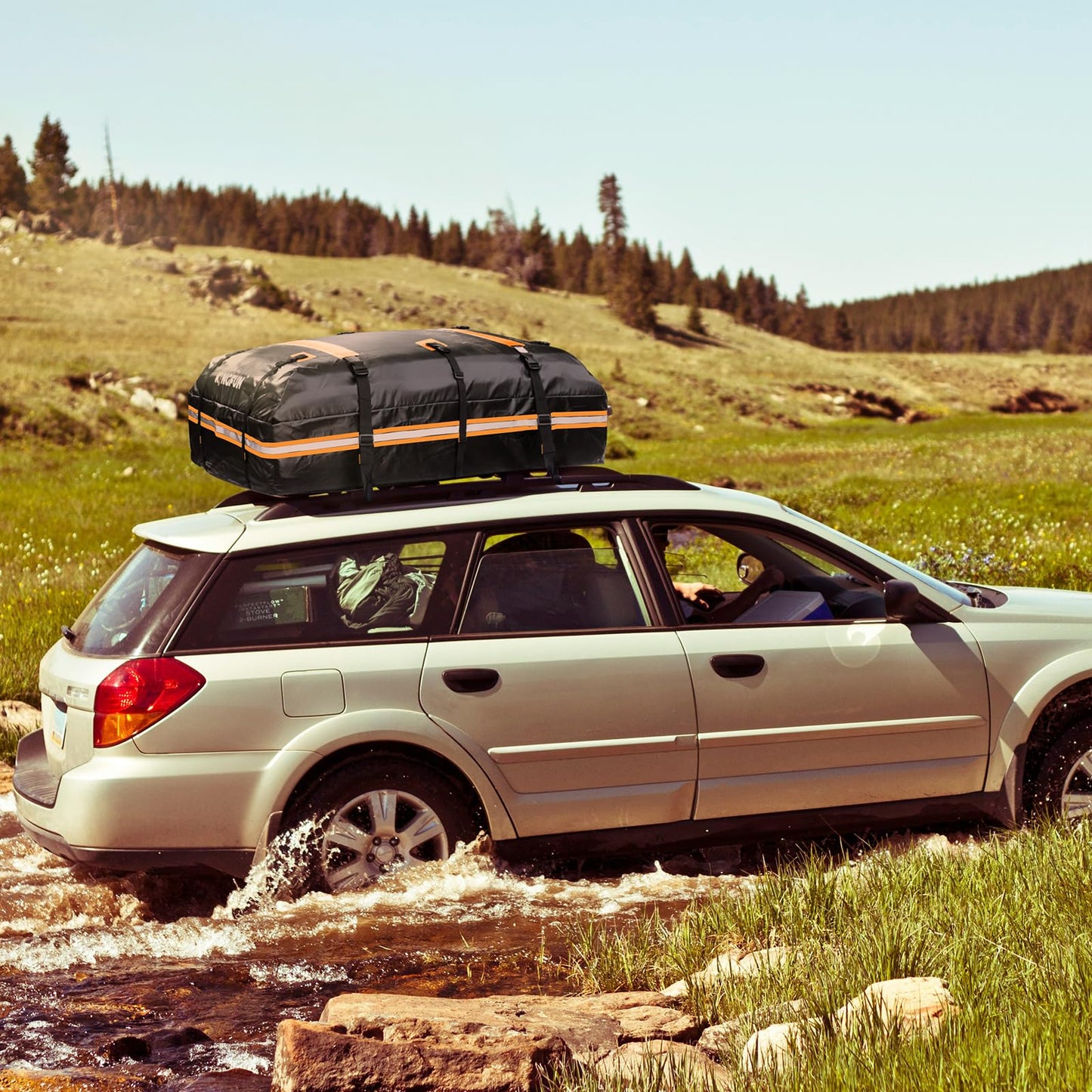 Kingfun Car Rooftop Cargo Carrier – Waterproof 20 Cubic Feet Car Roof Bag Fit All Vehicles with/Without Roof Racks, Includes Anti-Slip Mat, 8 Reinforced Straps & 6 Door Hooks, Luggage Locks