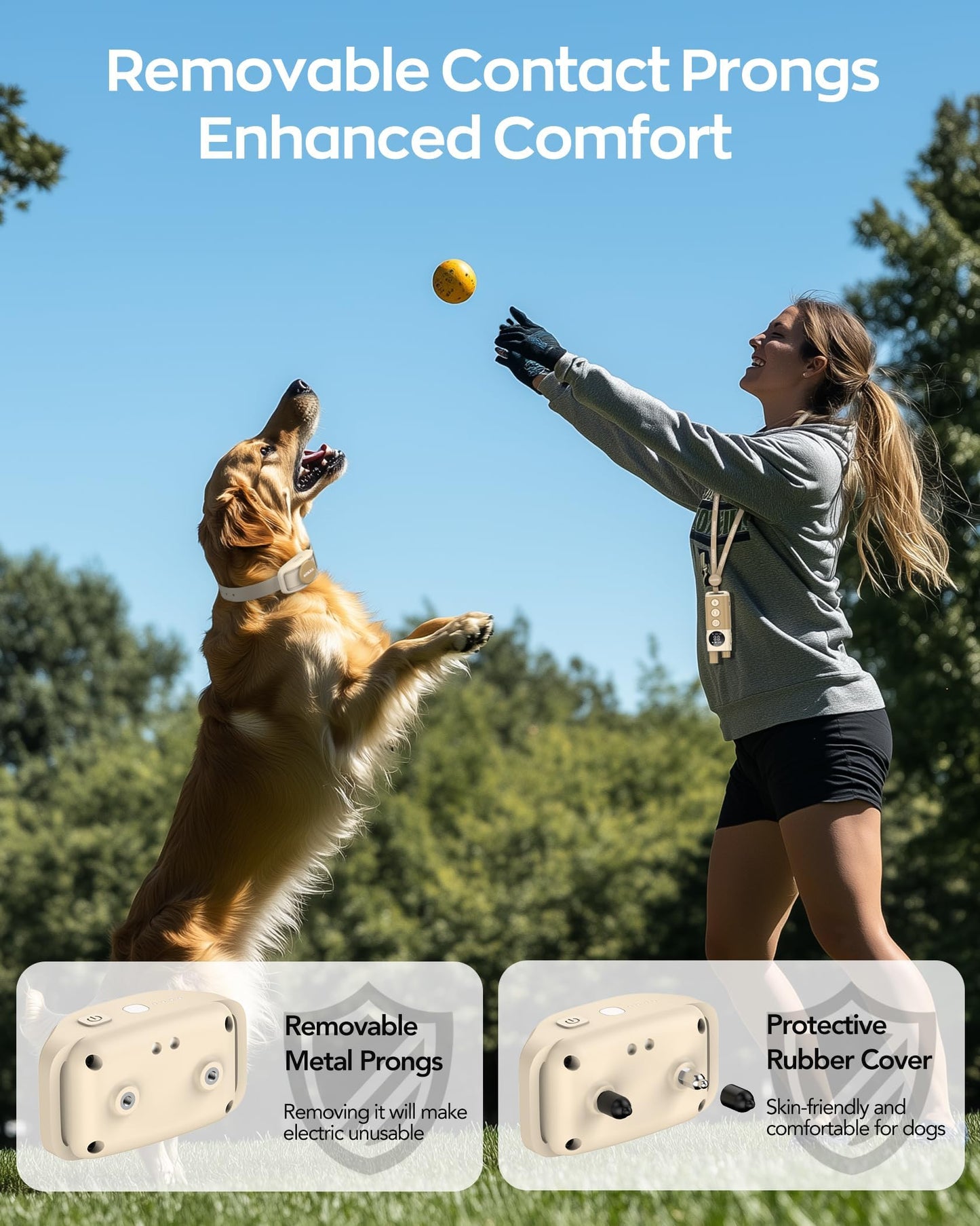 Jugbow Dog Training Collar - 4200FT Remote Dog Collar with 3 Training Modes, Electric Collar with LED Light & IPX8-Waterproof, Rechargeable E-Collar for Small Medium Large Dogs (Beige)