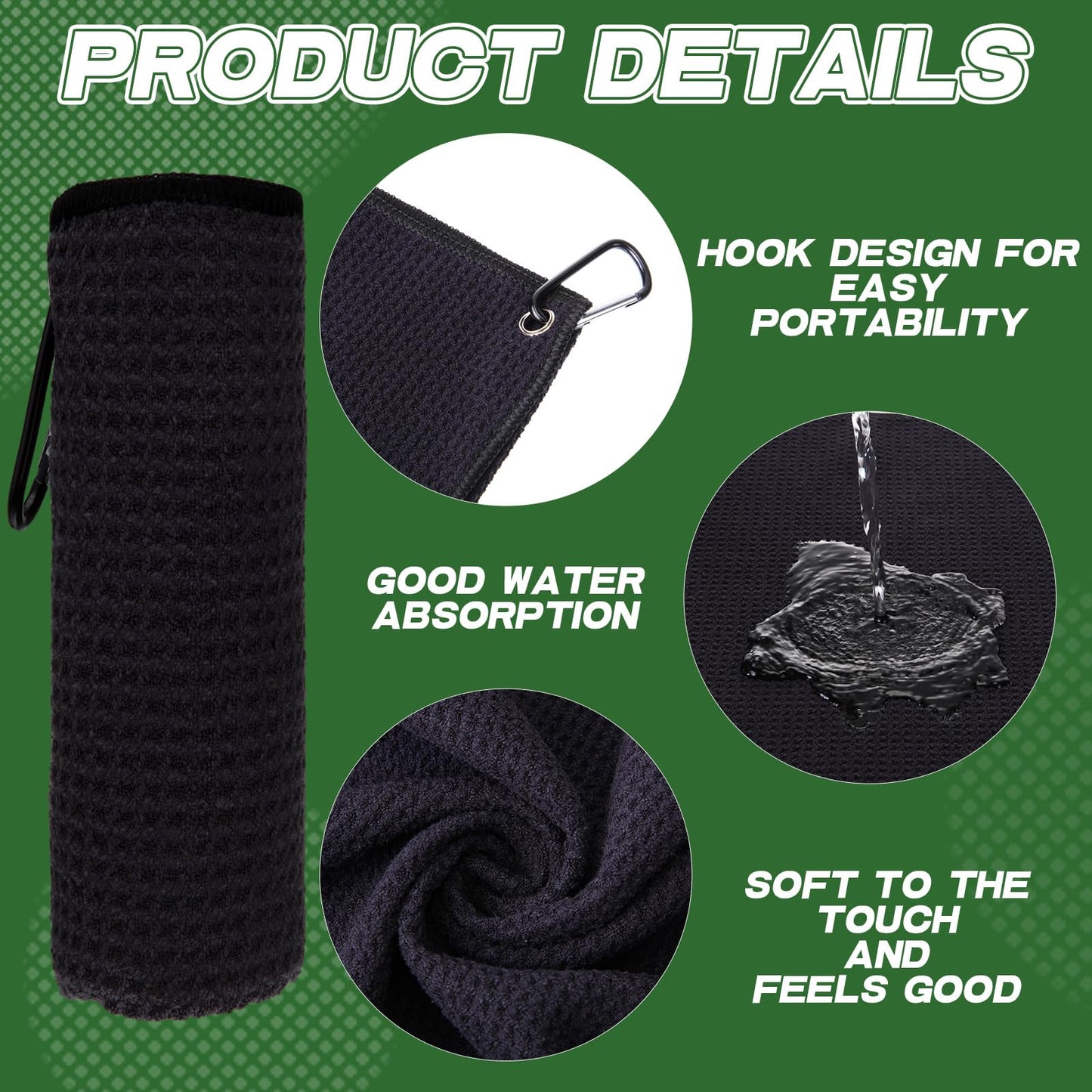 Batiyeer Golf Towels Bulk for Bags 16'' x 16'' Microfiber Waffle Pattern Golf Towel with Clipfor Mini Tournament, Club, Yoga, Fitness(Black,100 Pcs)