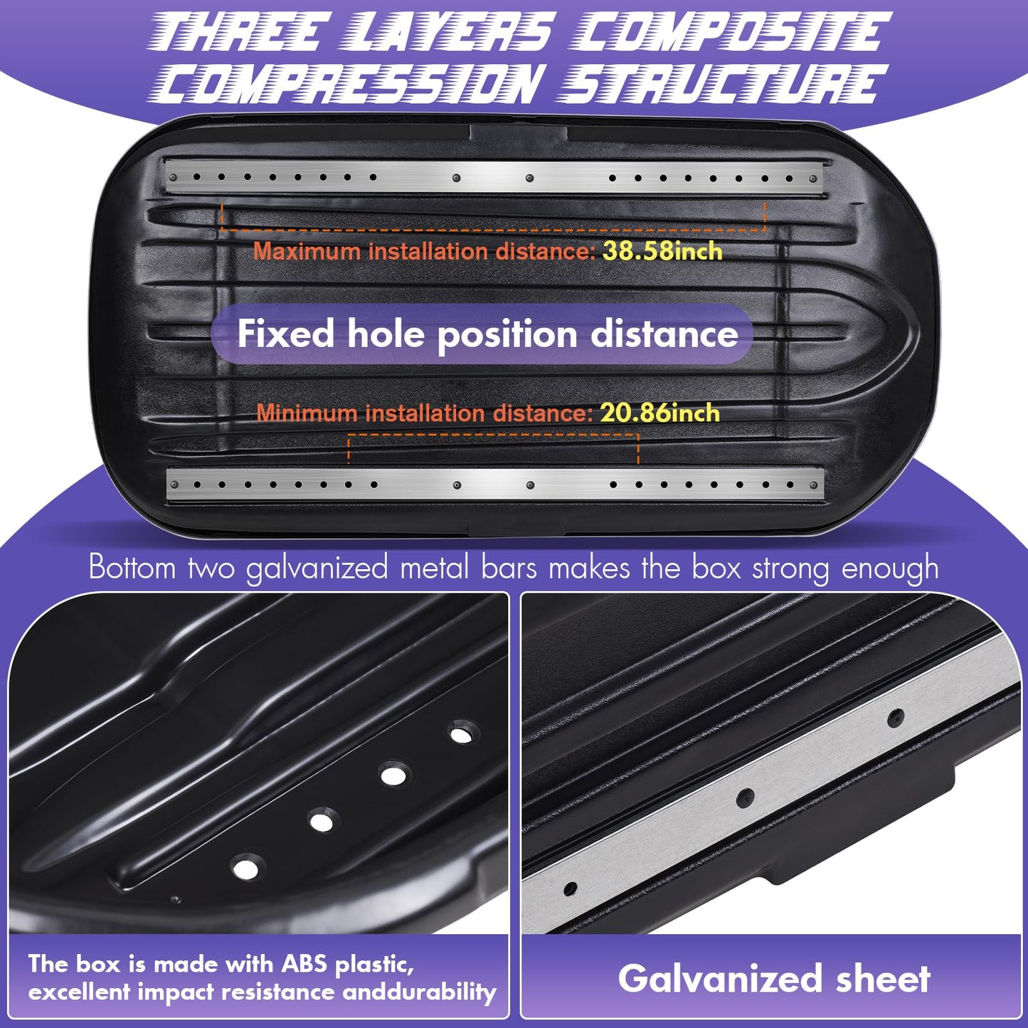 Large Rooftop Cargo Carrier with Roof Box, Heavy Duty Weatherproof Hard Shell Roof, 14 Cubic Feet Rooftop Cargo Box, White