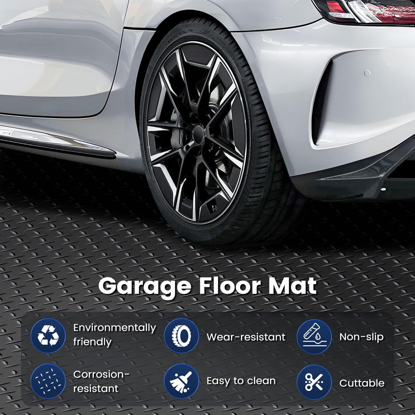 KROAK 7.5 x 17 FT Garage Floor Mat, Thickened PVC Parking Mat, Anti-slip Garage Floor Runner & Protector Mat Fits for SUVs, Compact SUV, Sports Car, Heavy Motorcycle, Golf Cart, 204"L x 90"W x 0.1"Th