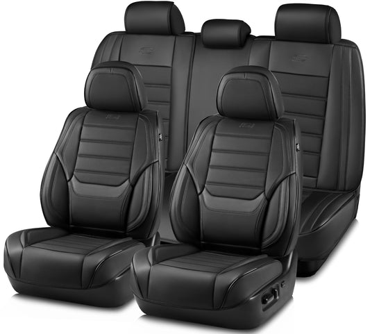 Skechers MAX Cushioning Seat Covers,Memory Foam Leather Car Seat Covers,Waterproof Car Seat Protector Full Sets,Car Seat Cushion Airbag Automotive Universal Fit for Most Cars,Vans,Trucks,SUV,Black