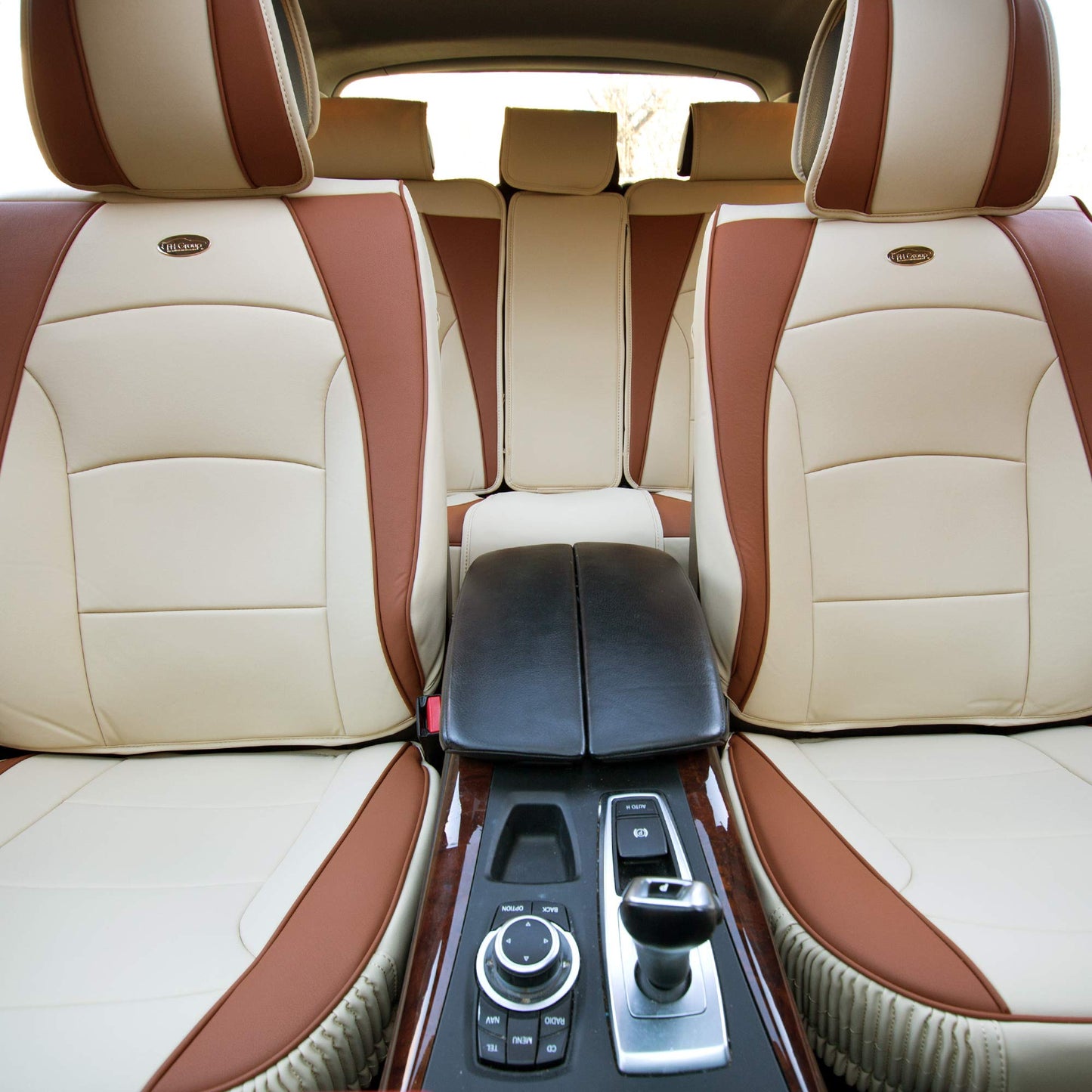 FH Group Ultra Comfort Highest Grade Faux Leather Full Set Cushion Pads Car Seat Covers for Front and Rear– Universal Fit for Cars Trucks & SUVs (Beige/Tan)
