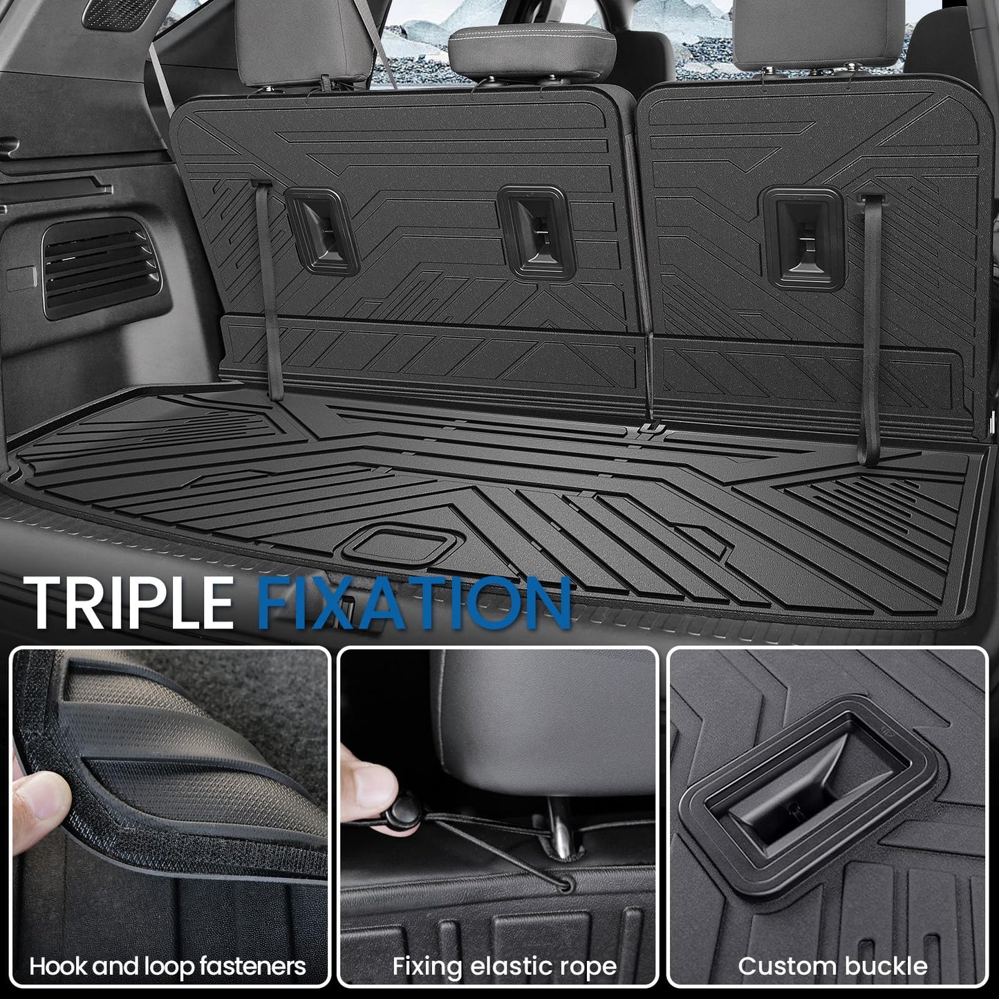 JOULARISE Floor Mats Set for 2024 2025 2026 Chevy Traverse & 2025 2026 Buick Enclave 7 Seats Captain Chairs, TPE All Weather Cargo Liner Trunk Mat Door Sill Guards Car Accessories