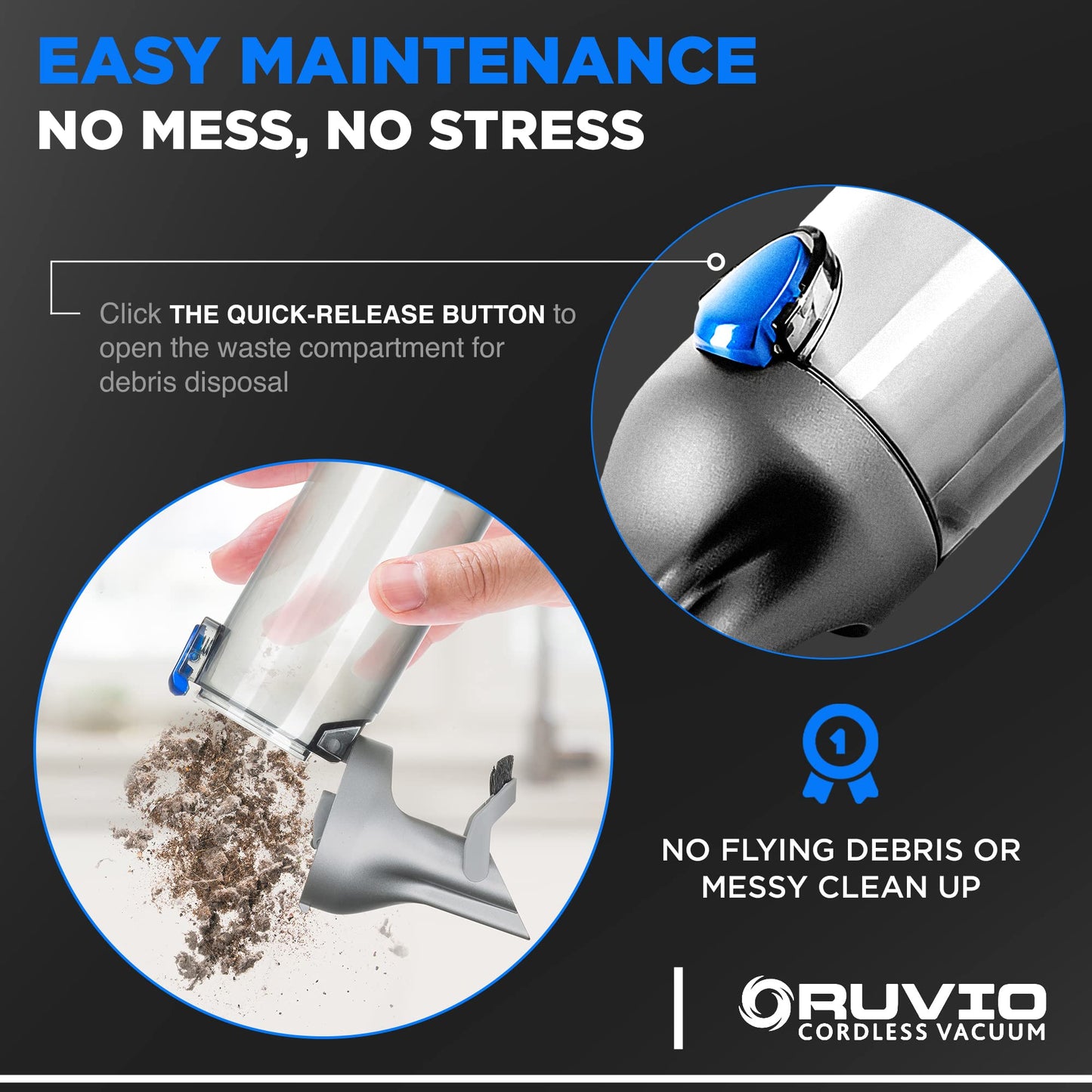 Ruvio Cordless Vacuum Cleaners for Home Carpet Vacuum Cleaner Car Use, Car Vacuum Portable Cordless with Double HEPA Filtration System, High Power Motor Vacuum for Narrow Spaces As Seen On TV