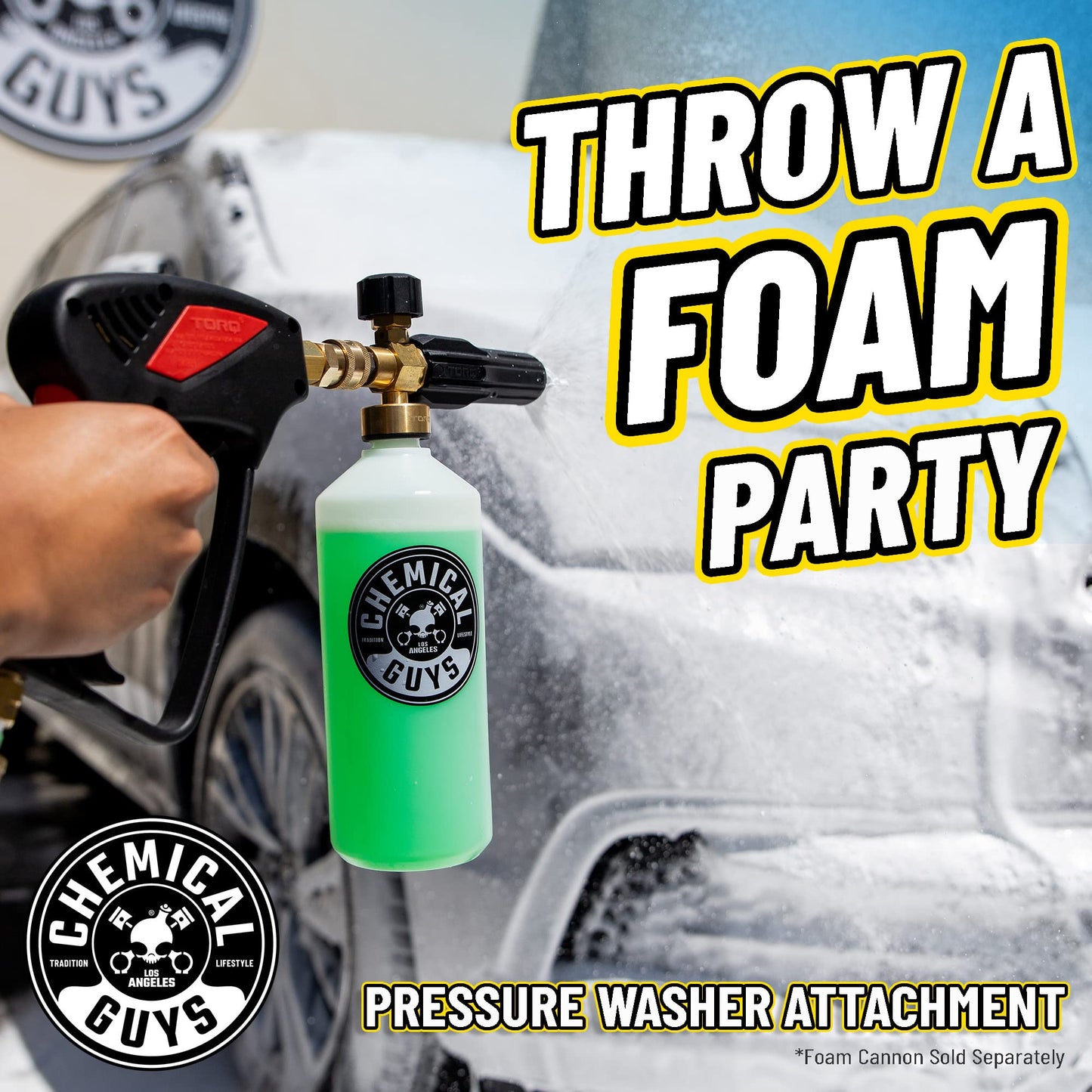 Chemical Guys EQP368 TORQ Professional Snow Foam Cannon Car Wash Snow Foamer + HydroSuds Ceramic SiO2 Foaming Car Wash Soap 16 fl oz (Safe for Cars, Trucks, & More) Works with Pressure Washer