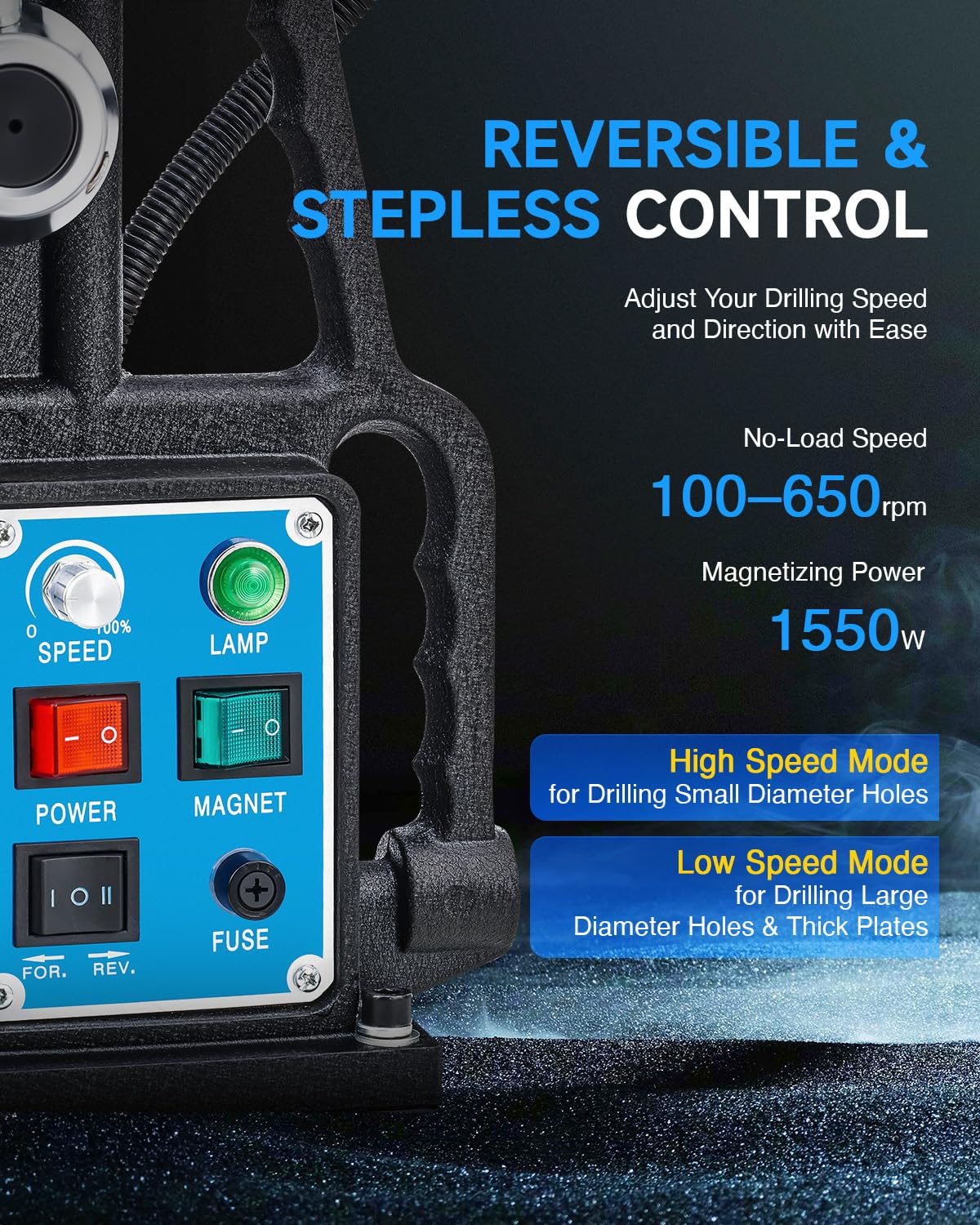 ZELCAN Magnetic Drill Press with 11 Drill Bits, 1550W Mag Drill Press with 2" Dia. 3125 lbf/13900N Mag Force, 650 rpm Power Magnetic Drill with Stepless Speed & Reversible Direction for Metal Surface