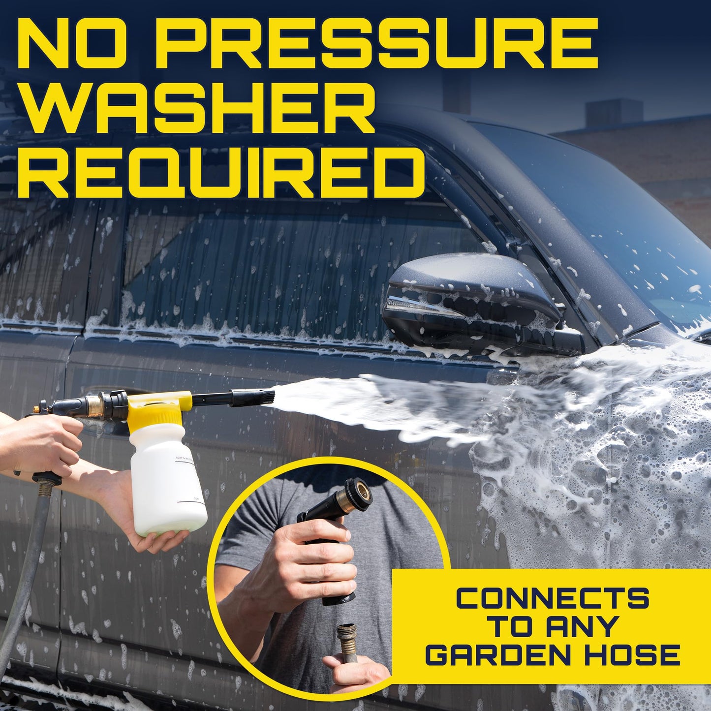Foam King Car Wash Foam Gun, Foam Cannon for Hose Garden - The King of Suds - Ultimate Scratch Free Cleaning Car Soap Sprayer - Snow Foaming Blaster Fits all Garden Hose