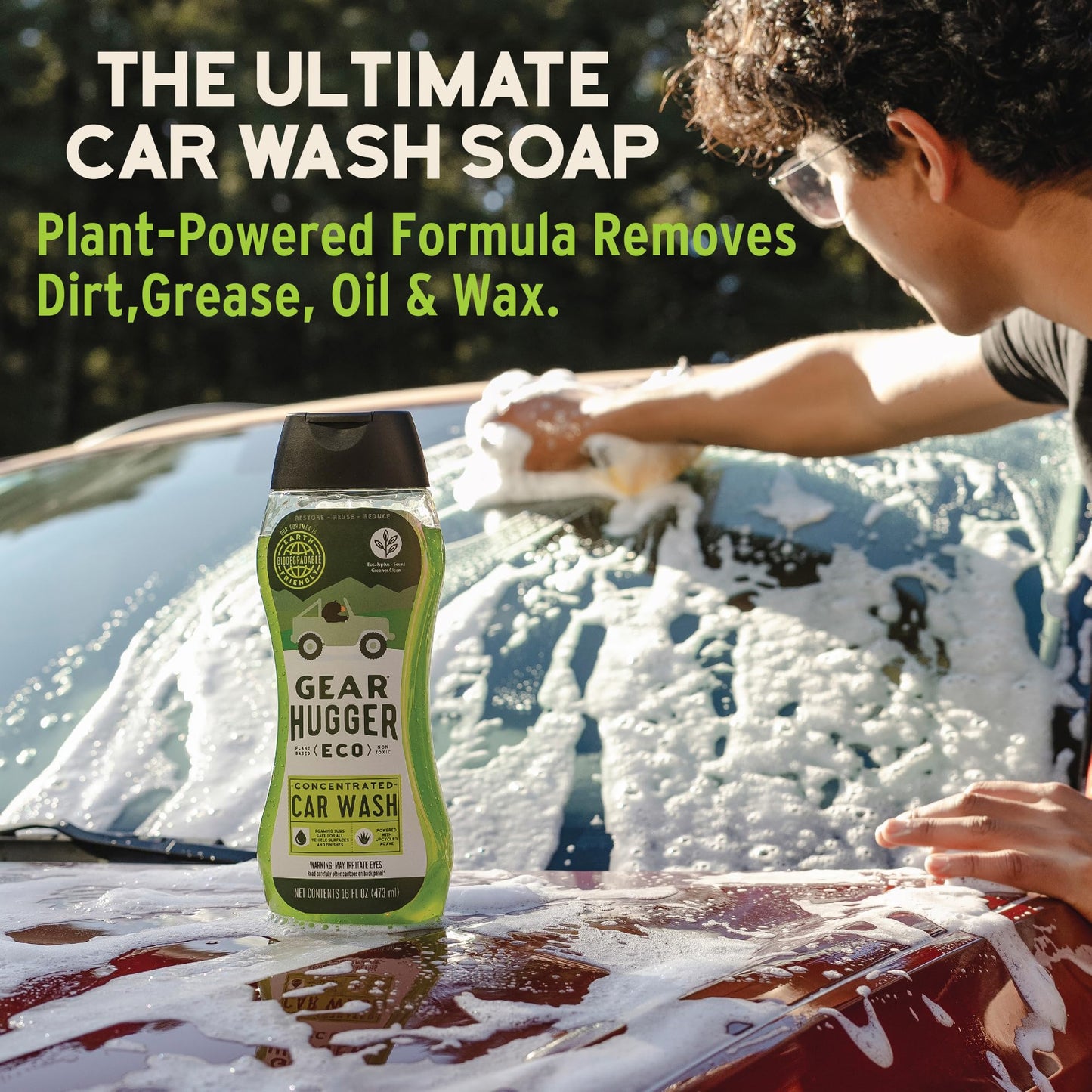 Gear Hugger Car Wash Soap (16 oz, Pack of 1) – Eco-Friendly Car Cleaner, Biodegradable Car Wash with Natural Saponins & Eucalyptus – Safe Car Soap for All Vehicle Surfaces