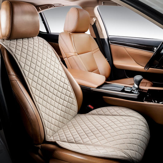 IVICY Faux Linen Car Seat Cover for Cars - Durable & Non-Slip - Front Car Seat Protector Covers for Most Automotive, Vans, SUVs, Trucks - 1 Unit - Light Beige