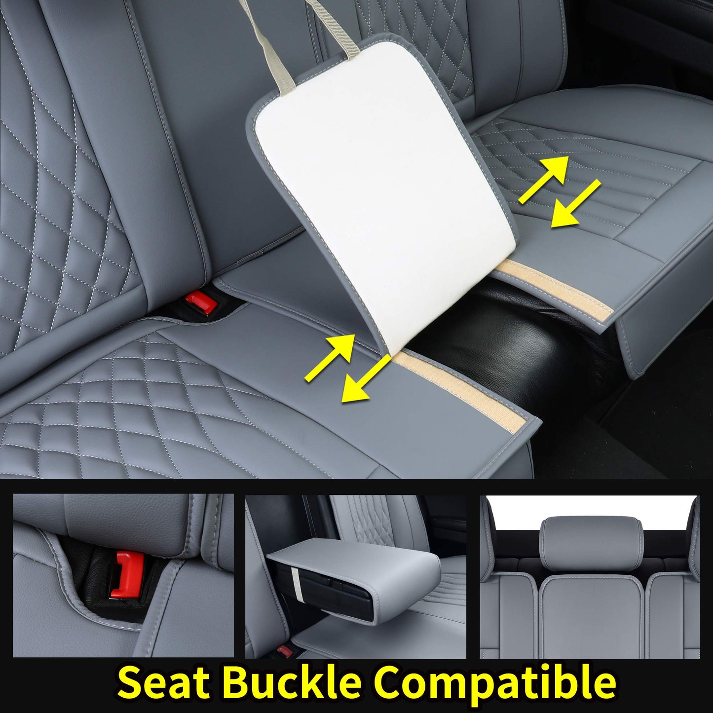 Aierxuan Car Seat Covers Full Set 5pcs with Waterproof Leather,Airbag Compatible Automotive Vehicle Cushion Cover Universal fit for Most Cars (Grey)