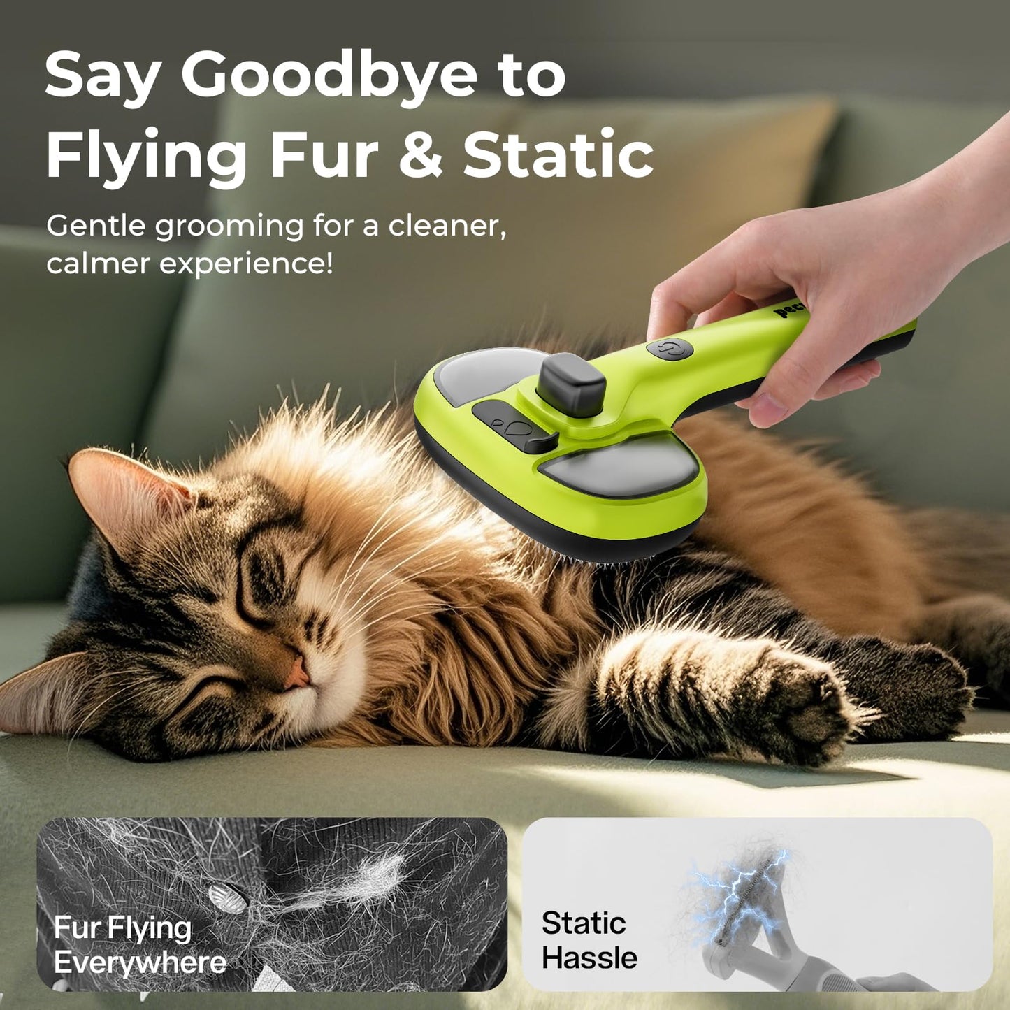 Pecute Cat Steam Brush, Self-Cleaning Steam Cat Brush with 2 Water Spray Modes, Large Capacity Tank, Steaming Renu Dog Brush for Shedding Massaging Grooming, Cool Mist Only