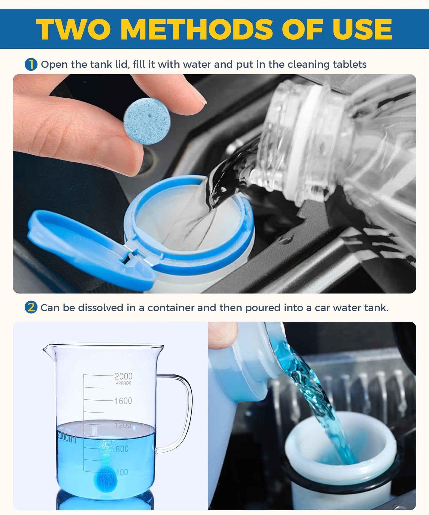 UBOG 50PCS Windshield Washer Fluid,Windshield Washer Tablets,Car Accessories Windshield Washer Fluid Concentrate,Car Windshield Washer Fluid,Automotive Glass Cleaner,Use for Remove Windshield Stains