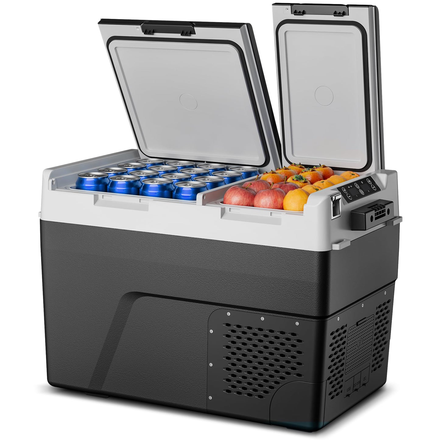 Feelfunn 12 Volt Refrigerator Car Fridge - 61QT(58L) Dual Zone Electric Cooler, Car Refrigerator -4℉~68℉, Portable Refrigerator 12/24V DC 100-240V AC, Portable Freezer for Travel Camping RV Home