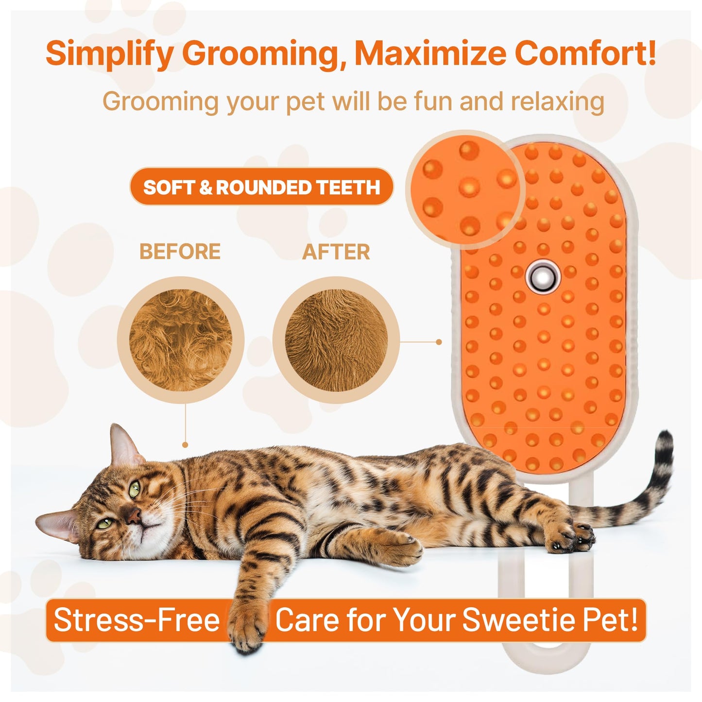 PETOMET 4 in 1 Cat steam brush, steam brush for dogs, rabbits., Pet spray comb for shedding and grooming, Gentle Technology, Easy-to-Clean, massage, Grooming Washable, useful for shedding