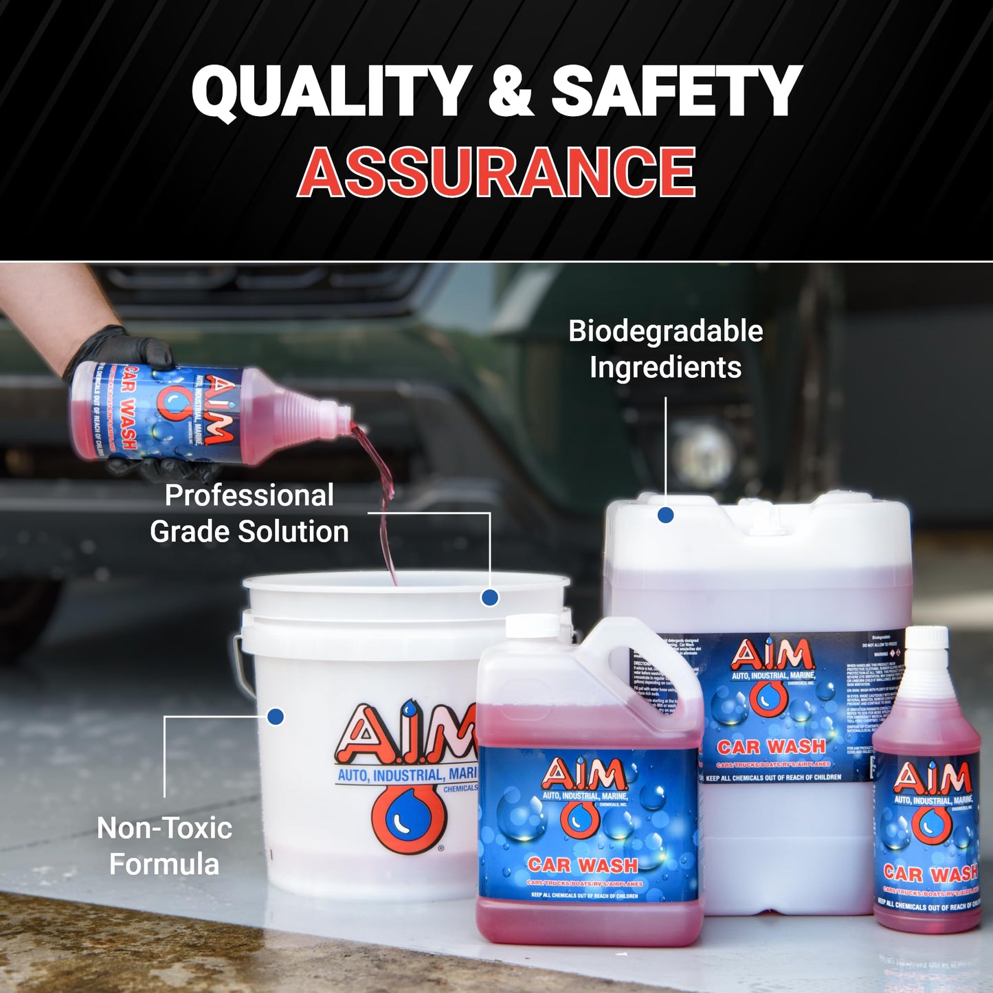 AIM Chemicals Car Wash - High Foam Formula Car Shampoo, Professional Car Wash Shampoo Compatible with Ceramic Coatings - Ideal for Foam Guns - Streak-Free Finish for Detailing - 5 Gal
