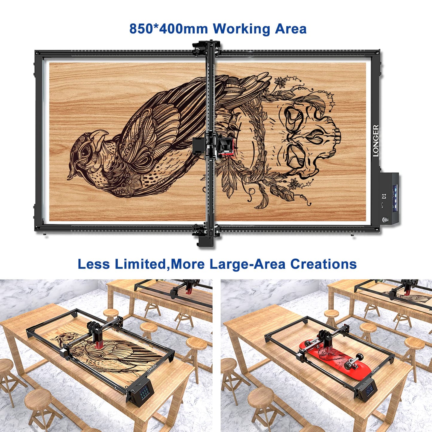 Longer RAY5 20000mW Laser Engraver Bundle with Air Assist Kit & Y-Axis Extension Kit, 15.7"x33.5" Engraving Area, DIY Cutting Tool for Metal, Acrylic, Wood, Glass, Leather - High Precision, Class IV