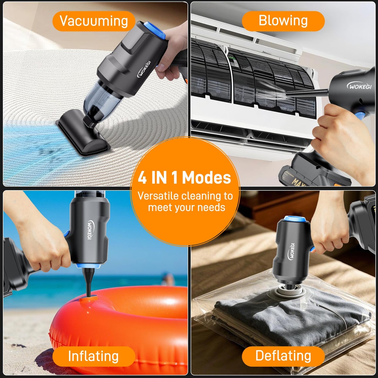 WOKEGI 22000PA High Power Cordless Car Vacuum,4 in 1 Handheld Vacuum Cleaner Wireless,Car Vacuum Cleaner with 180W brushless Motor,Fast Charging Vacuum Cleaning for Car,Home,Office,Pet