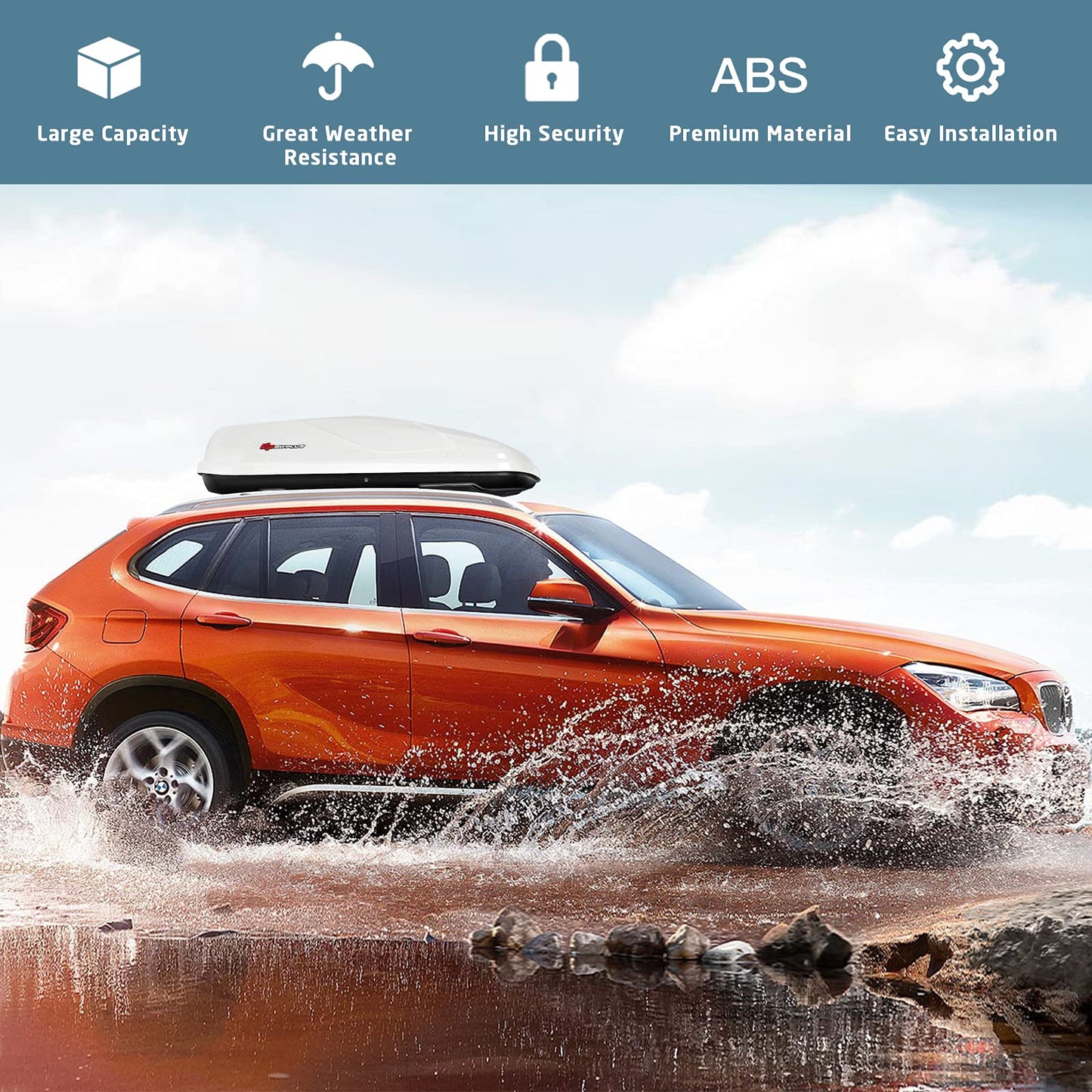 Goplus Rooftop Cargo Carrier Hard Shell, 14 Cubic Feet Waterproof Car Roof Cargo Carrier w/Dual Side Opening, Security Key, 165LBS Capacity, for 17” to 22.8” Wide Crossbar Rack, Vehicle Cargo Box