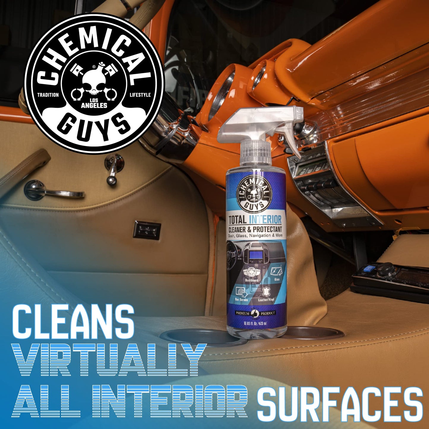 Chemical Guys Total Interior Cleaner & Protectant, Cleans & Protects Leather, Vinyl, Plastic, Rubber & Glass Streak-Free Finish for Cars, Trucks, SUVs, RVs & More - 16 oz