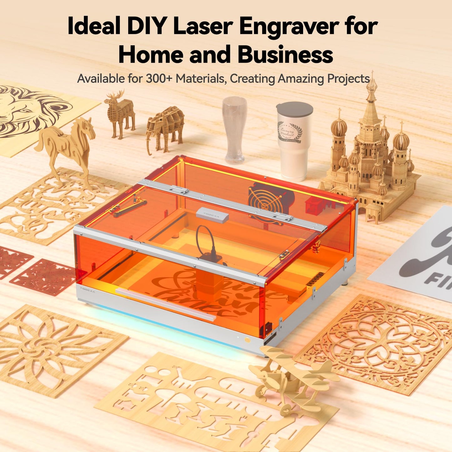 TOOCAA 20W Enclosed Laser Engraver Machine with Air Assist,Honeycomb Panel, No-Charge Software,22" x 22" Bed Size,Laser Cutter and Lazer Engraving Machines for Tumblers Wood Metal Acrylic