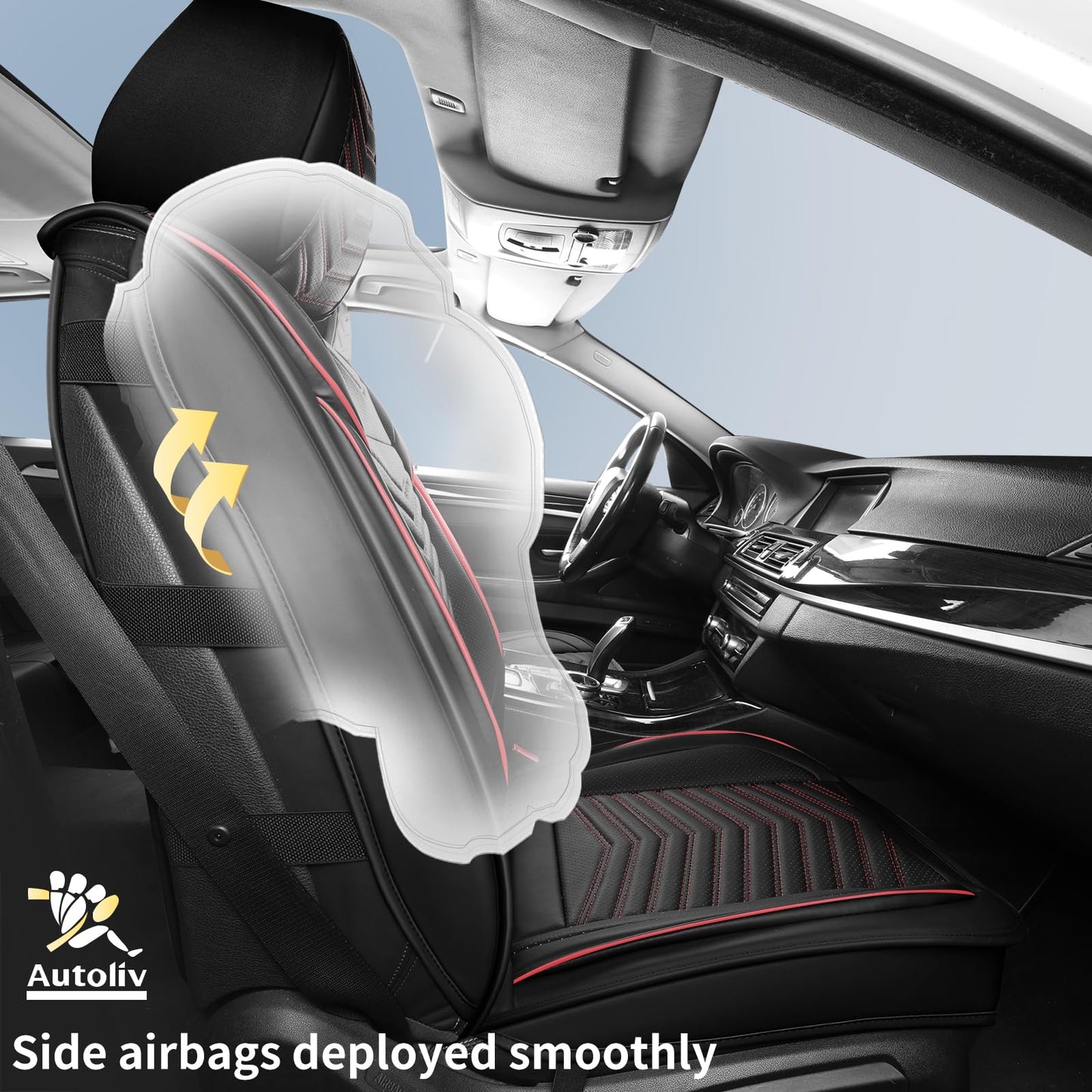 HChengkikz Car Seat Covers,Breathable and Waterproof Faux Leather Automotive Seat Covers,Universal Anti-Slip Driver Seat Cover for Cars SUV Pick-up Truck Sedan(Style1,5 PCS Full Set,Black+Red)