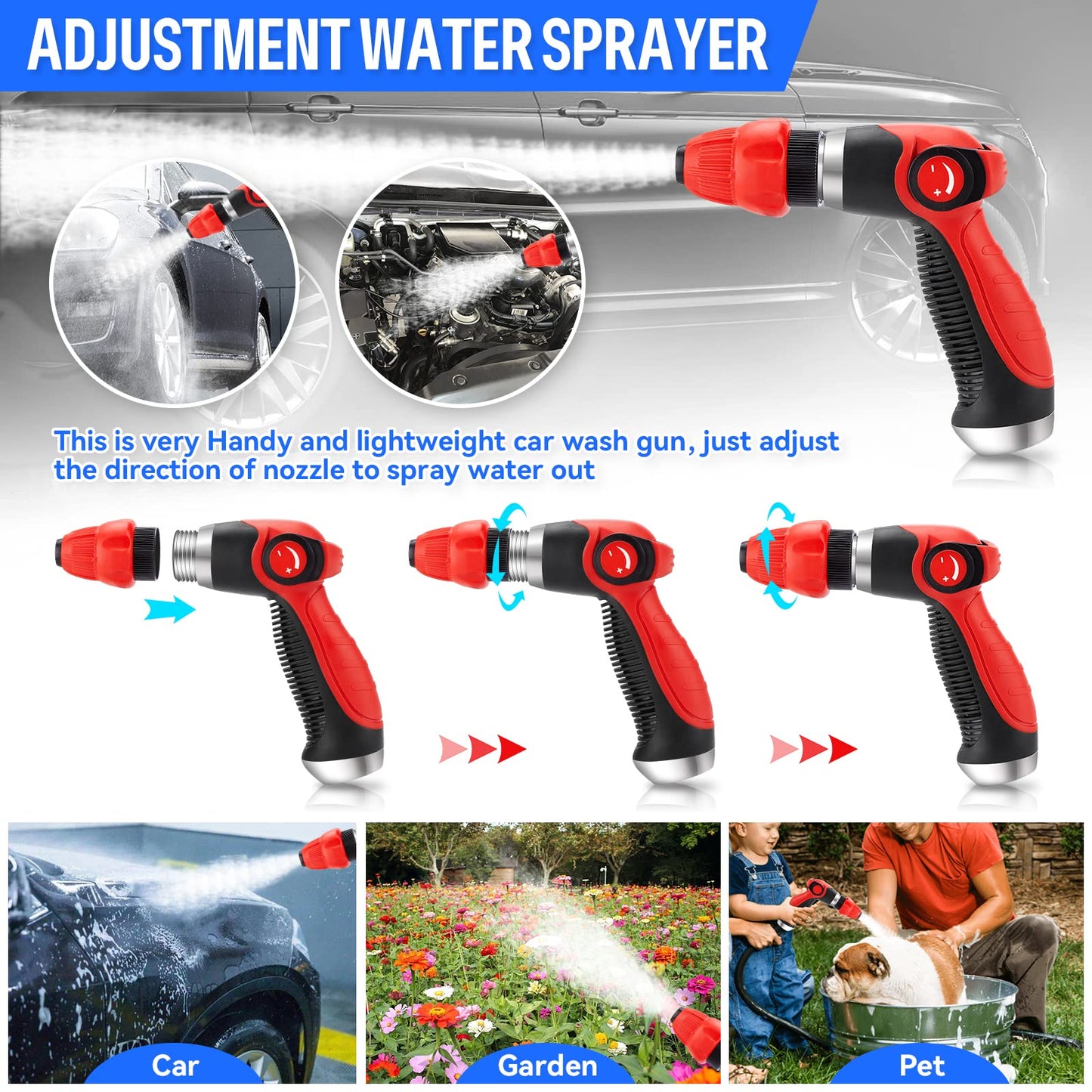 Car Wash Foam Gun/Hose Sprayer, 16 IN 1 Cannon, Adjustable with 2.5-6 Ratio Dial Foam Blaster, 1L Bottle, Nozzles, Mitten, 1/2” Quick Connector for Garden Hose, for Car/Garden Cleaning