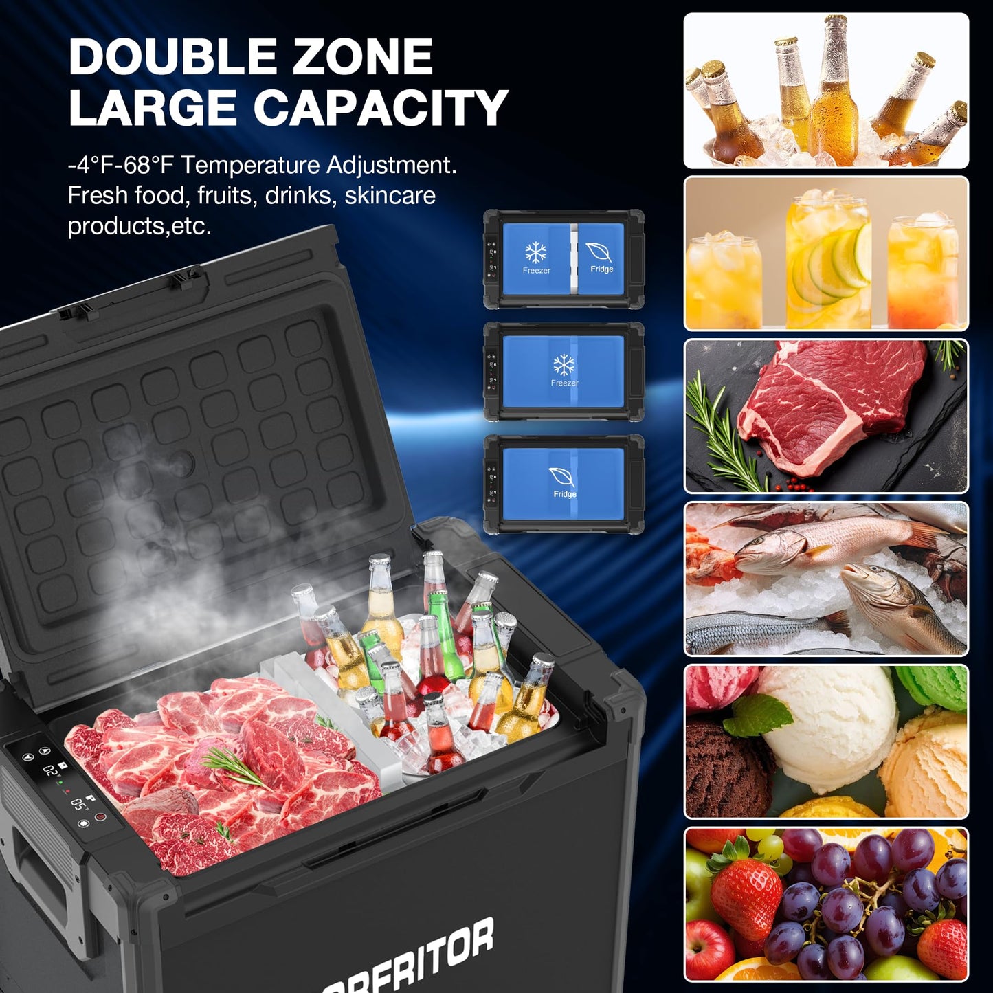 PORFRITOR 12 Volt Refrigerator, 48QT(45L) Electric Cooler, 12V Car Fridge LCD touch Control, 12V Cooler -4℉~68℉, Portable Freezer 12/24V DC 110-240V AC for Camping, Travel, Truck, Home