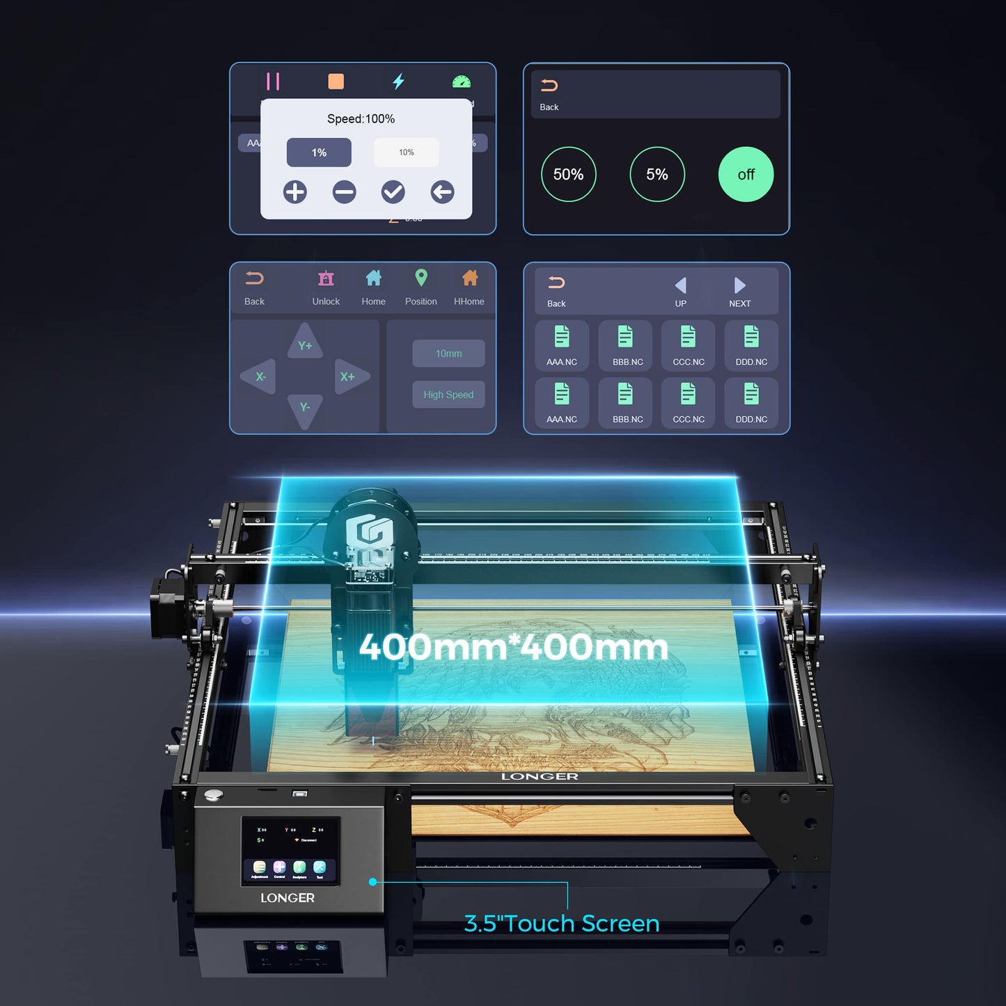 Longer RAY5 Laser Engraver, Laser Engraver 10W Output Power, 3.5” Color Touch Screen, App Offline Control, DIY Engraver Tool for Metal/Glass/Wood Engraving Area 15.75"x15.75"