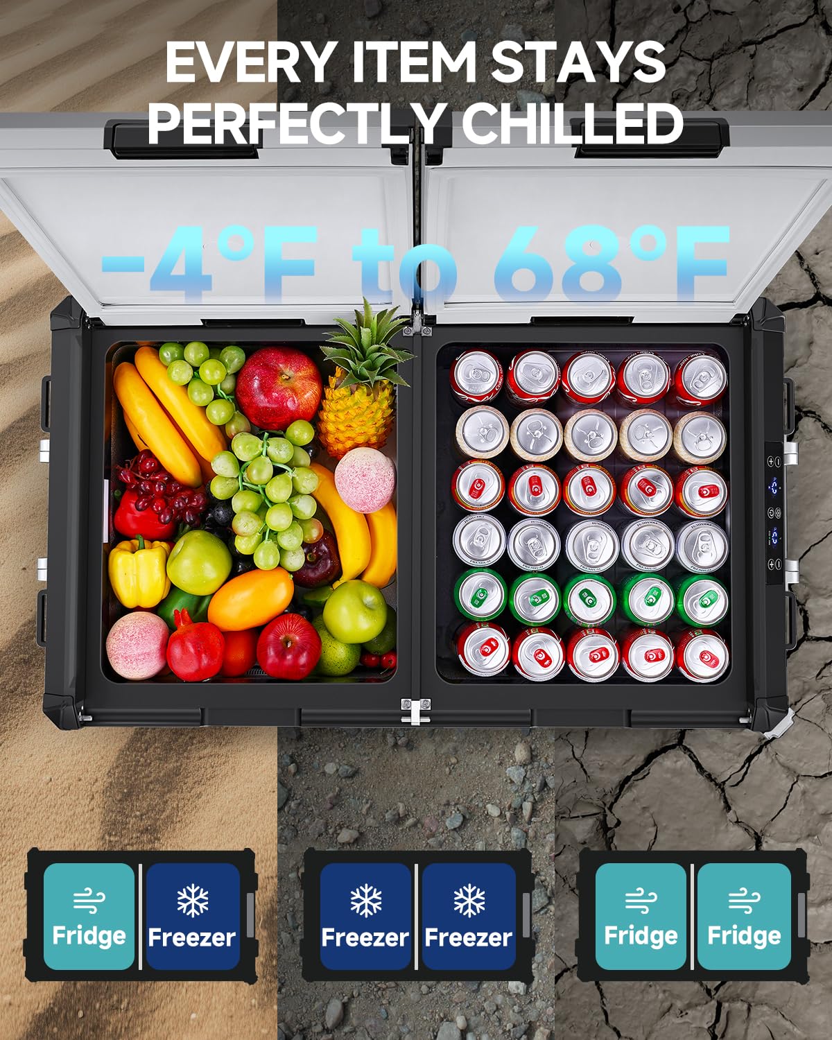 BODEGACOOLER 12 Volt Car Refrigerator, 79 Quart(75L) Portable Freezer Car Fridge Dual Zone With APP Control, -4℉-68℉ Electric Cooler, 12/24V DC and 100-240V AC, for Vehicles,Camping, RV, Outdoor