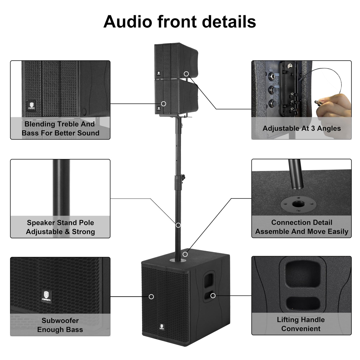 PRORECK Stage 1260 8000W P.M.P.O Stereo/Mono PA Speaker System, 4 Line Array Speakers, Dual 12'' Subwoofer with 4 DSP Presets, TWS Bluetooth, for Party/DJ/Wedding/Meeting